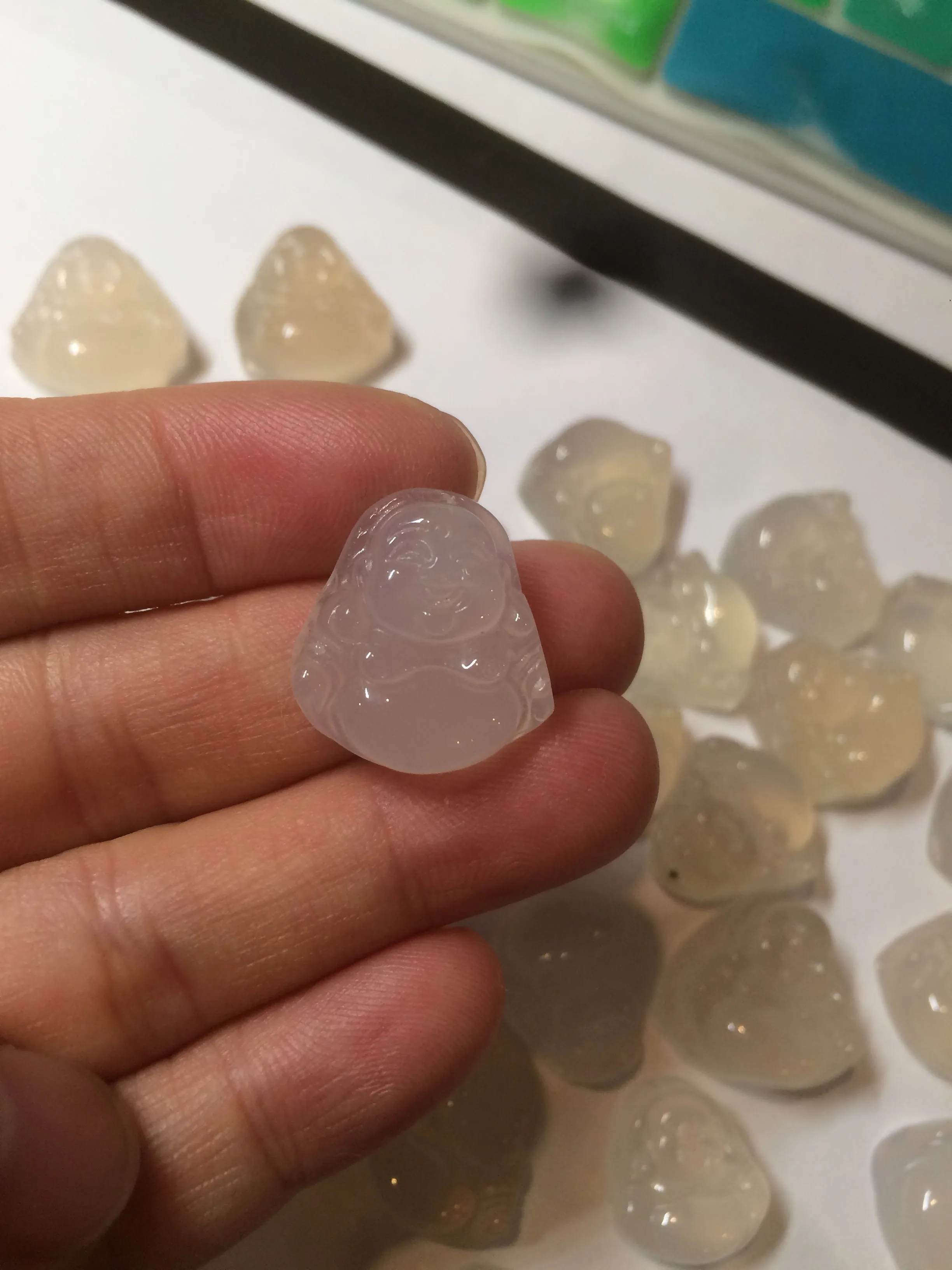 100% natural icy clear warm light yellow/white agate happy Buddha pendant XY76 (add on item)