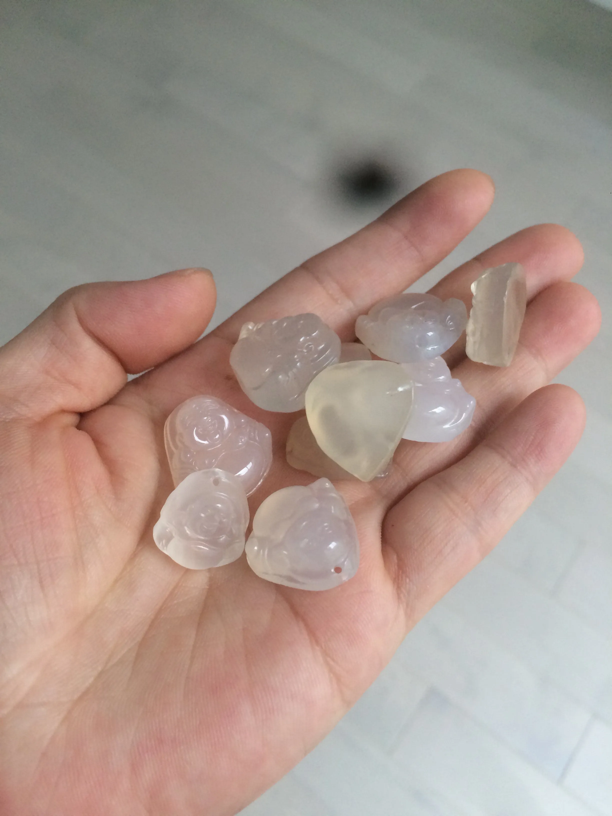 100% natural icy clear warm light yellow/white agate happy Buddha pendant XY76 (add on item)