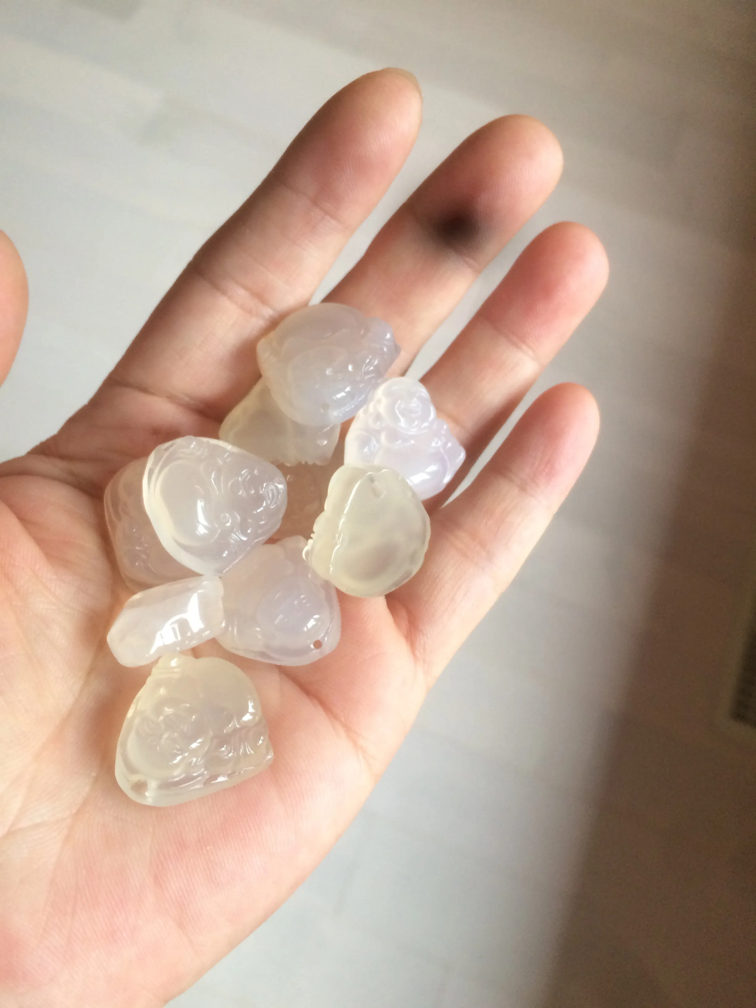 100% natural icy clear warm light yellow/white agate happy Buddha pendant XY76 (add on item)