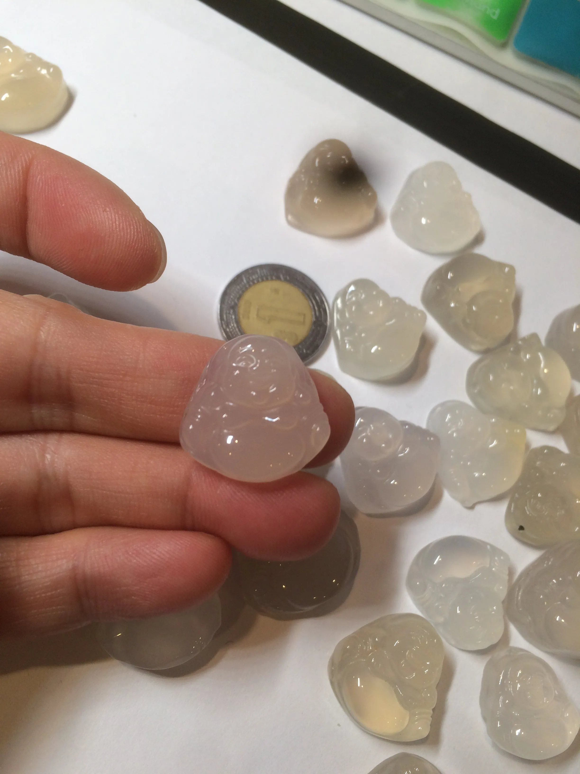 100% natural icy clear warm light yellow/white agate happy Buddha pendant XY76 (add on item)