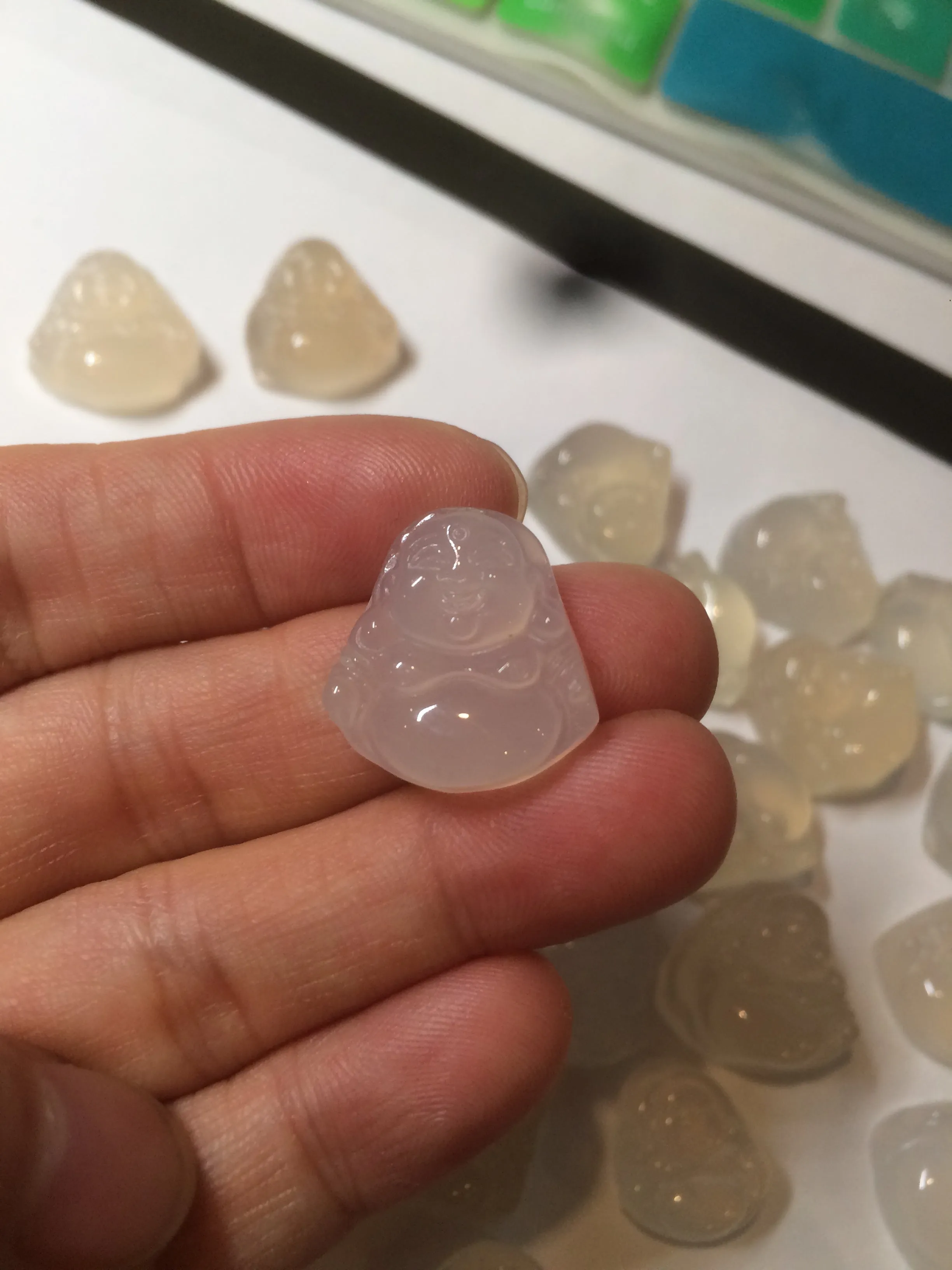 100% natural icy clear warm light yellow/white agate happy Buddha pendant XY76 (add on item)