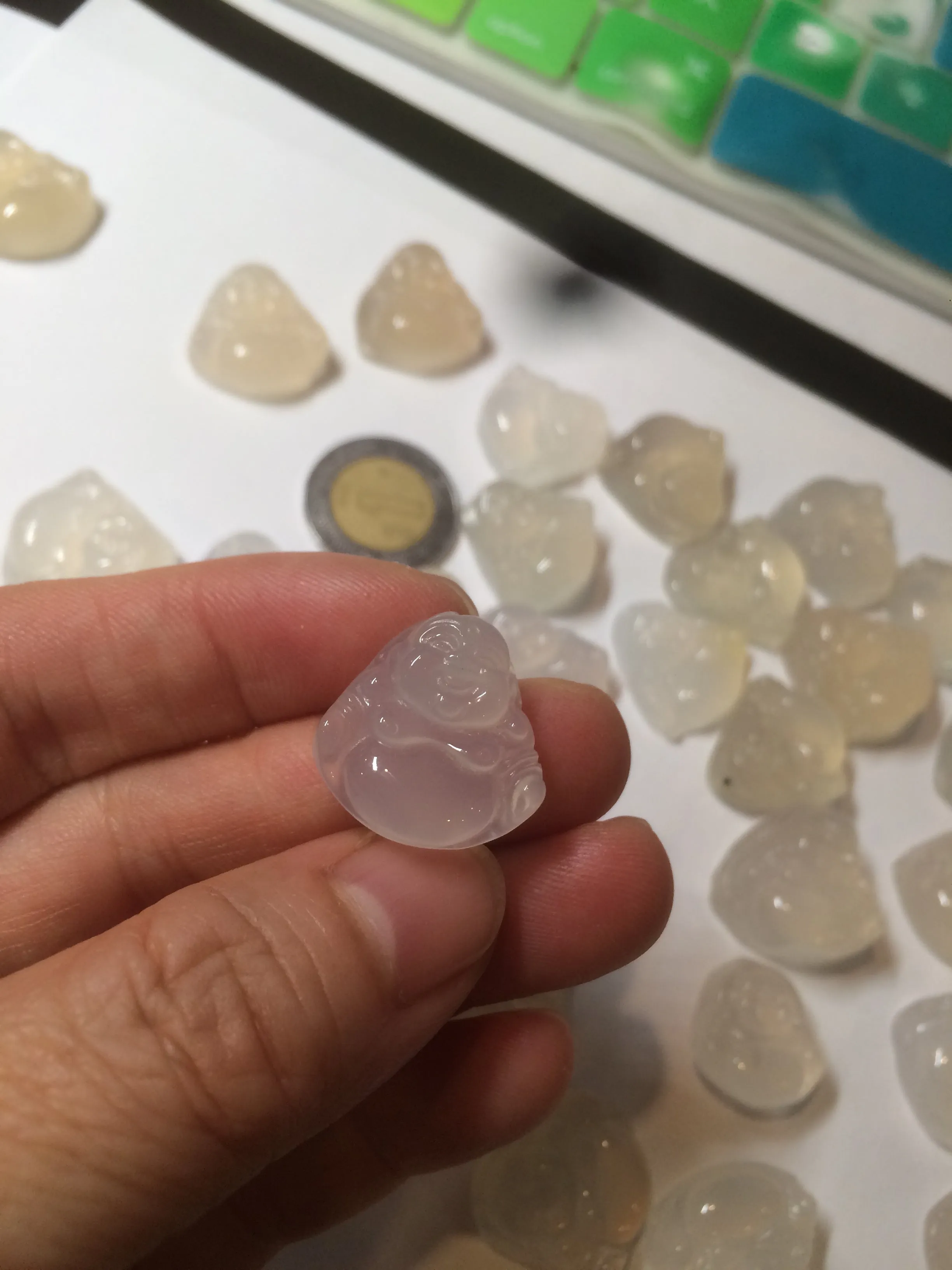 100% natural icy clear warm light yellow/white agate happy Buddha pendant XY76 (add on item)