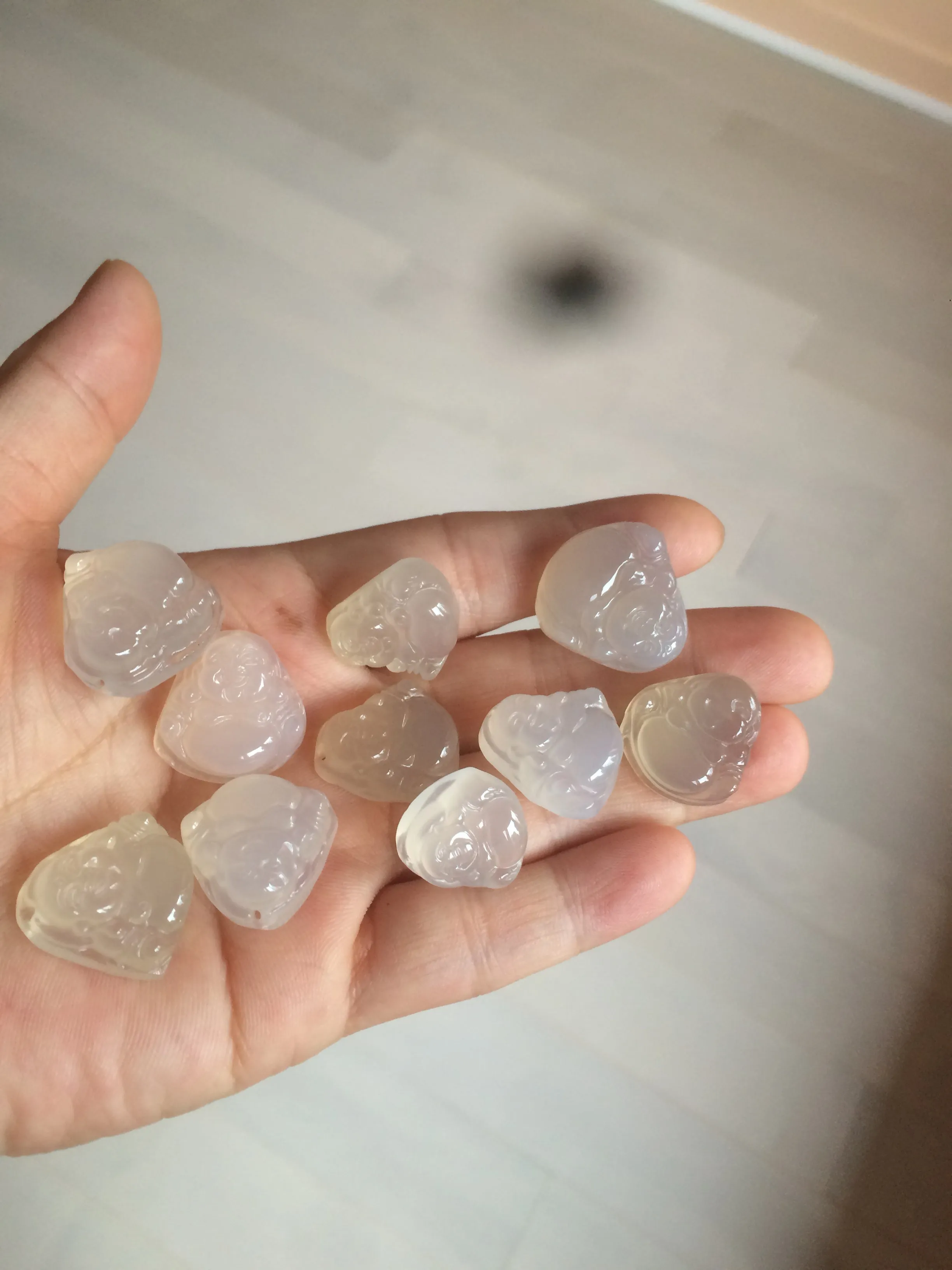 100% natural icy clear warm light yellow/white agate happy Buddha pendant XY76 (add on item)