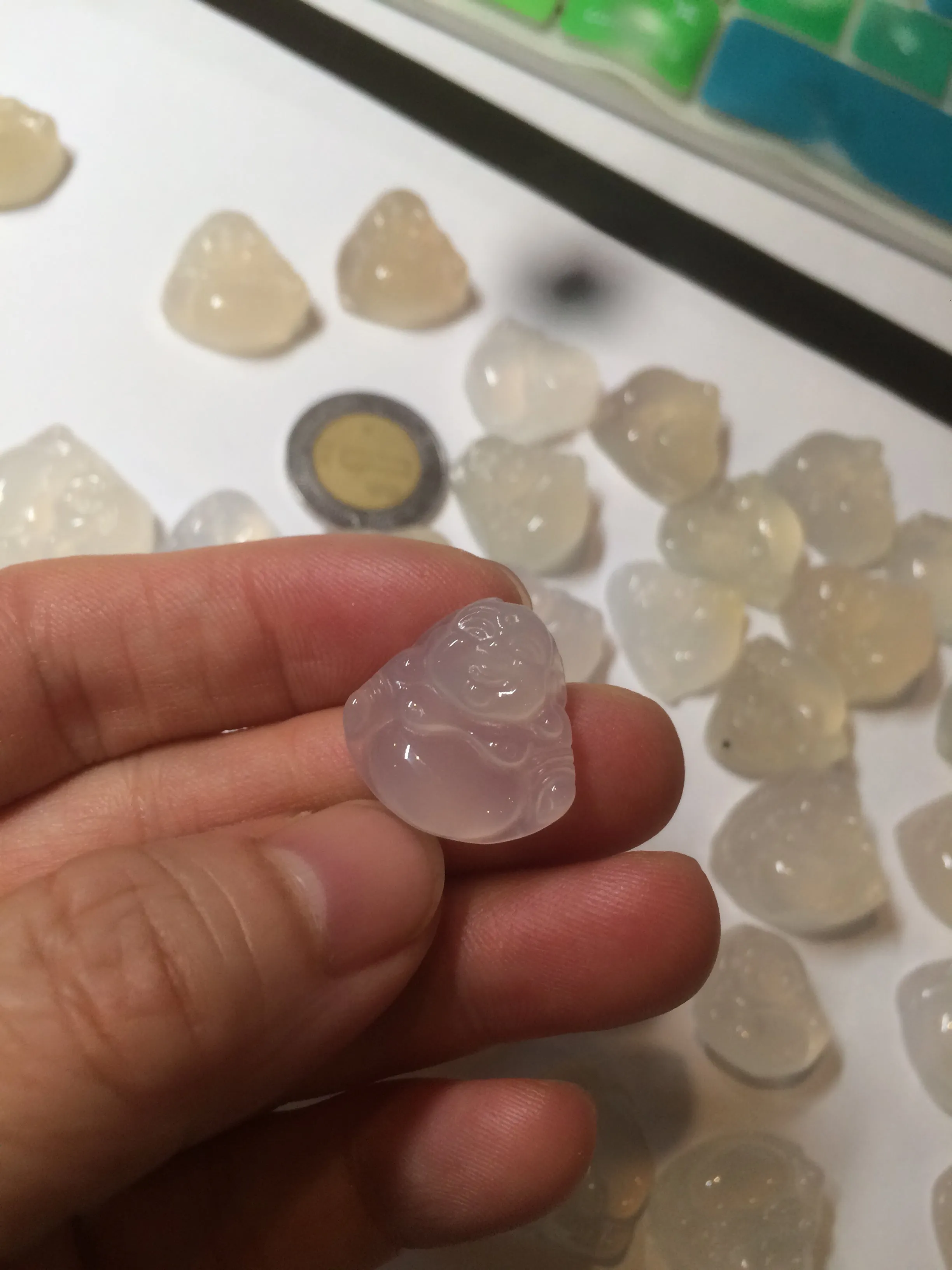 100% natural icy clear warm light yellow/white agate happy Buddha pendant XY76 (add on item)