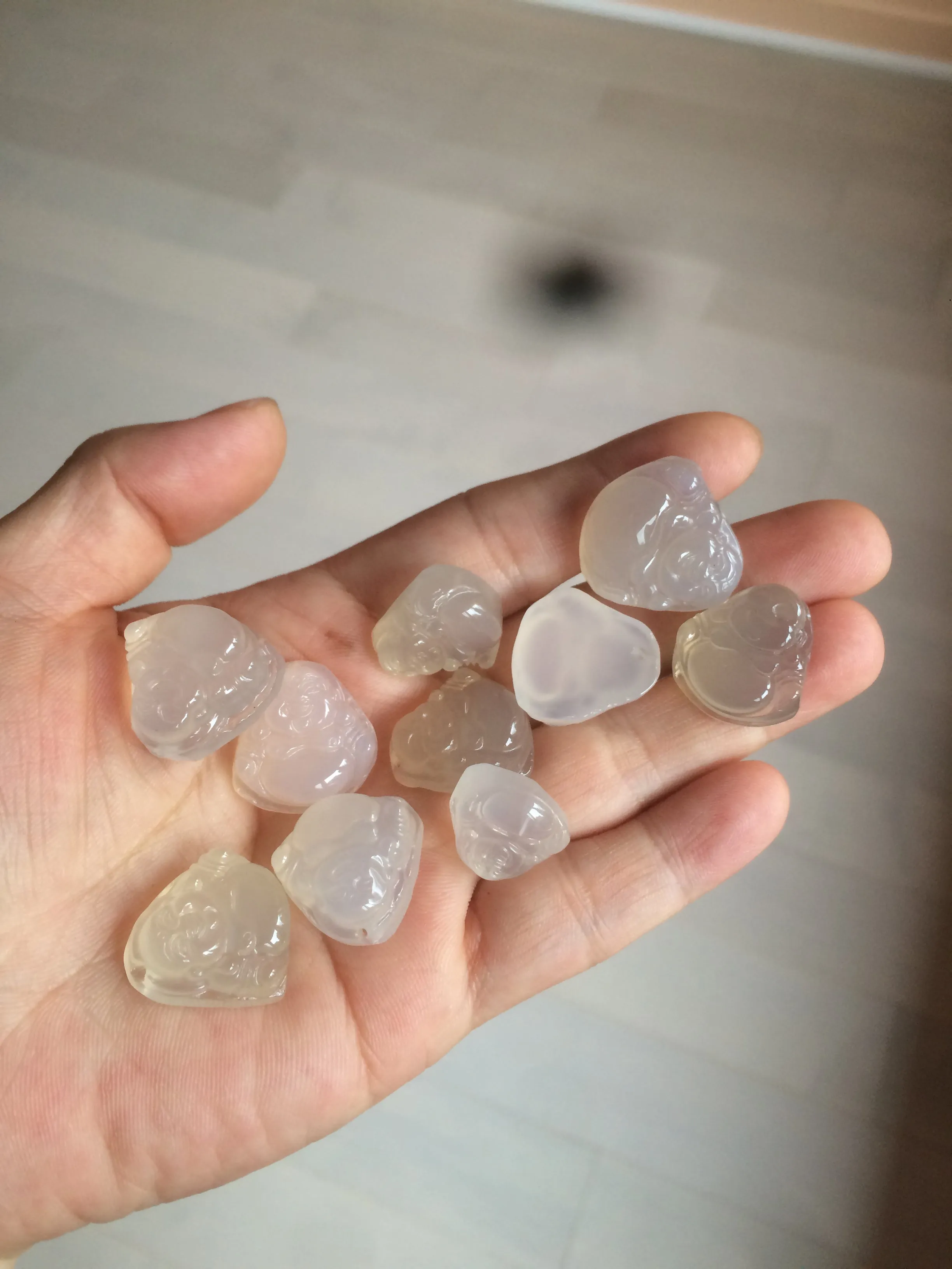 100% natural icy clear warm light yellow/white agate happy Buddha pendant XY76 (add on item)