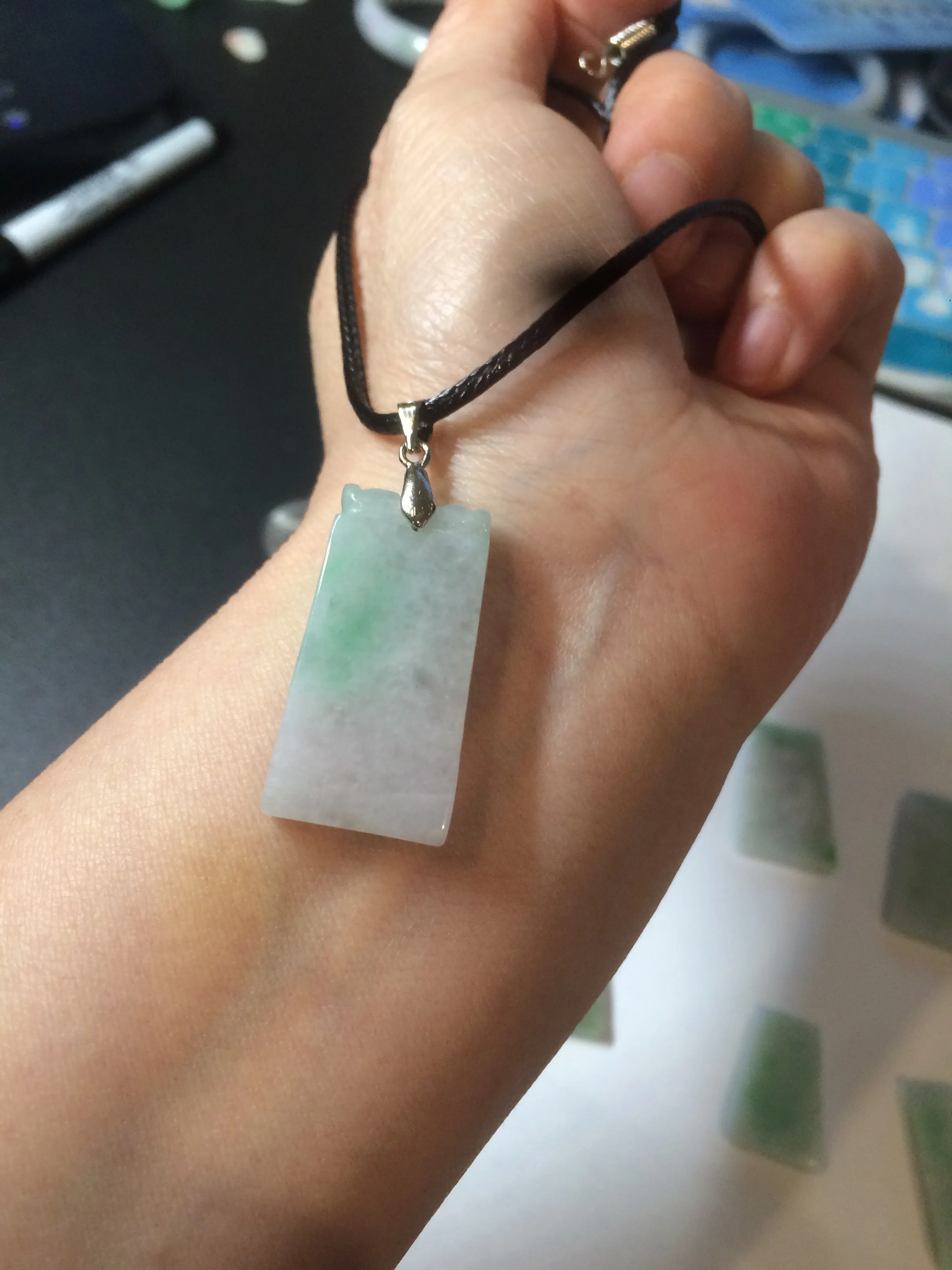 100% Natural type A icy watery light green/sunny green Jadeite Jade safe and sound pendant BF97