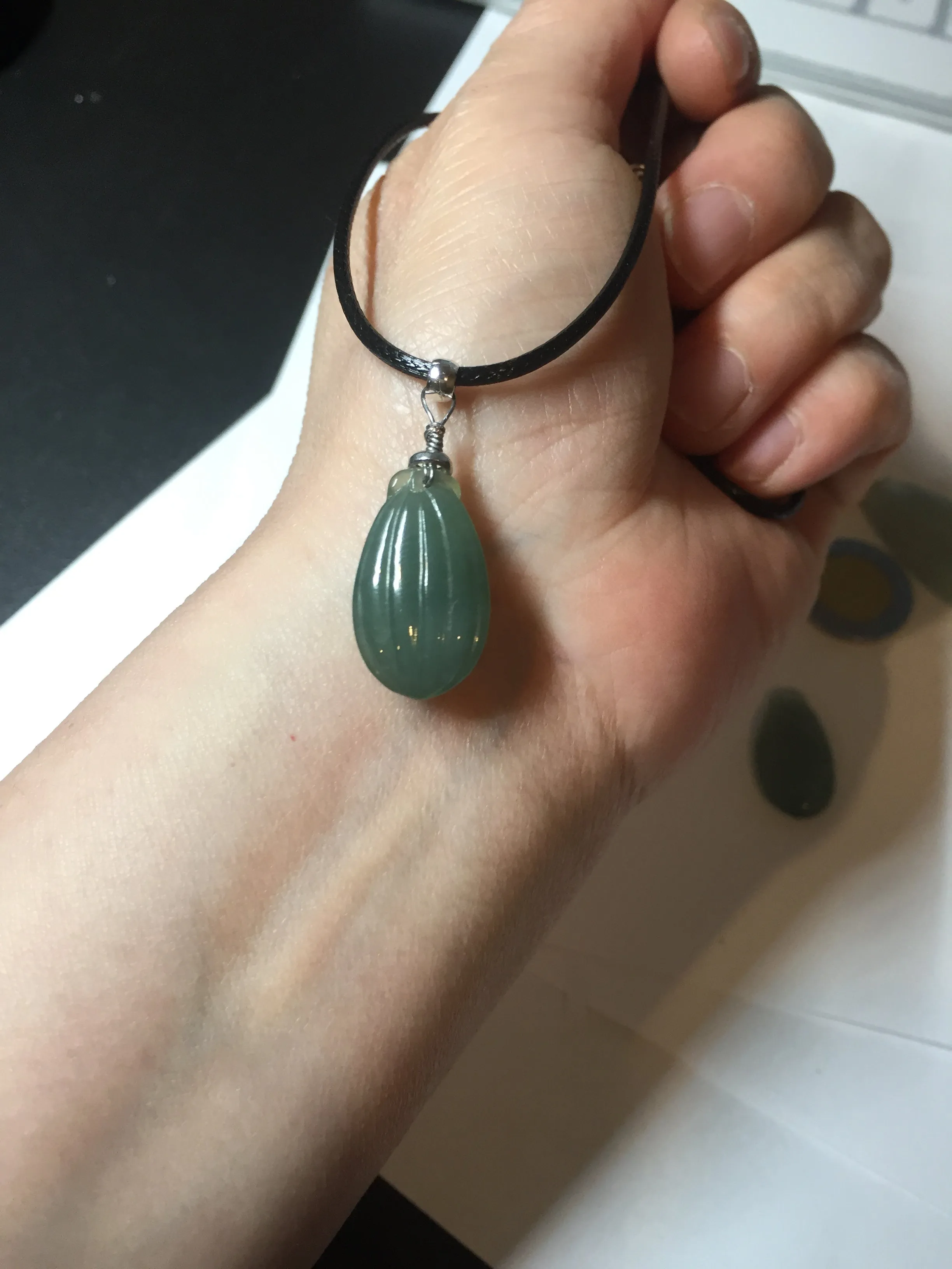 100% Natural type A light green/gray candied dates Jadeite Jade pendant AX155