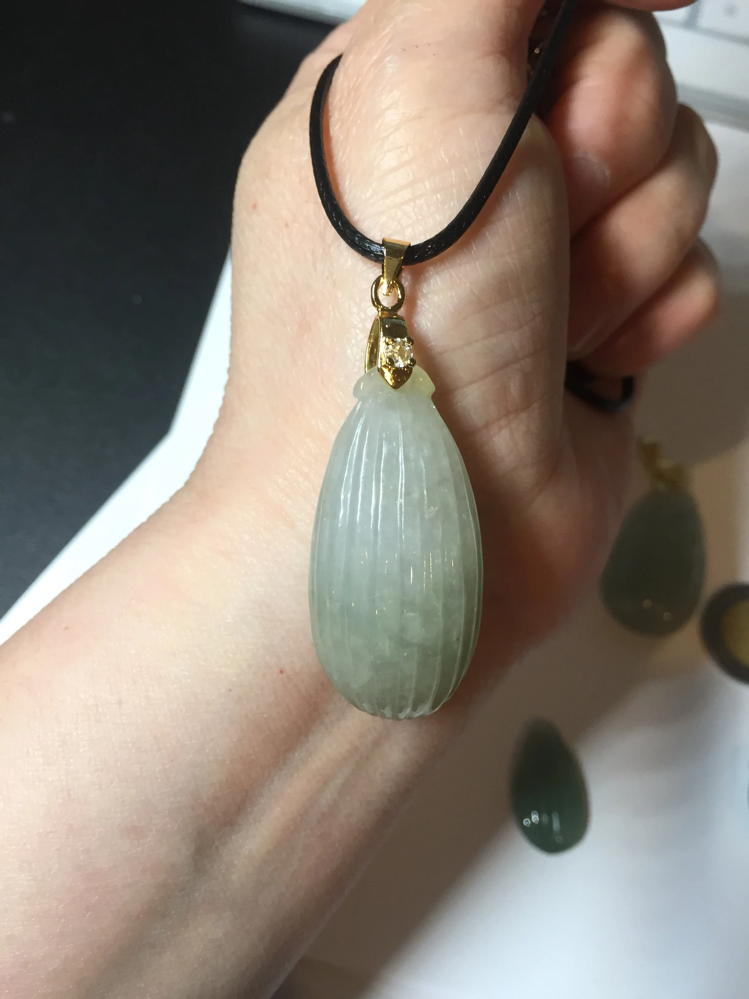 100% Natural type A light green/gray candied dates Jadeite Jade pendant AX155