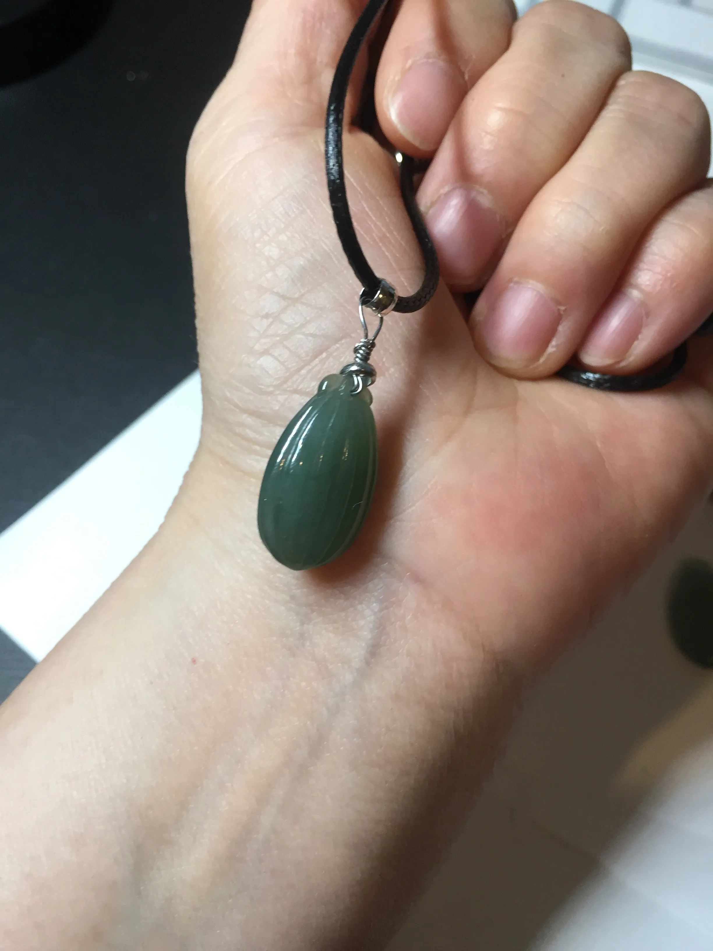 100% Natural type A light green/gray candied dates Jadeite Jade pendant AX155