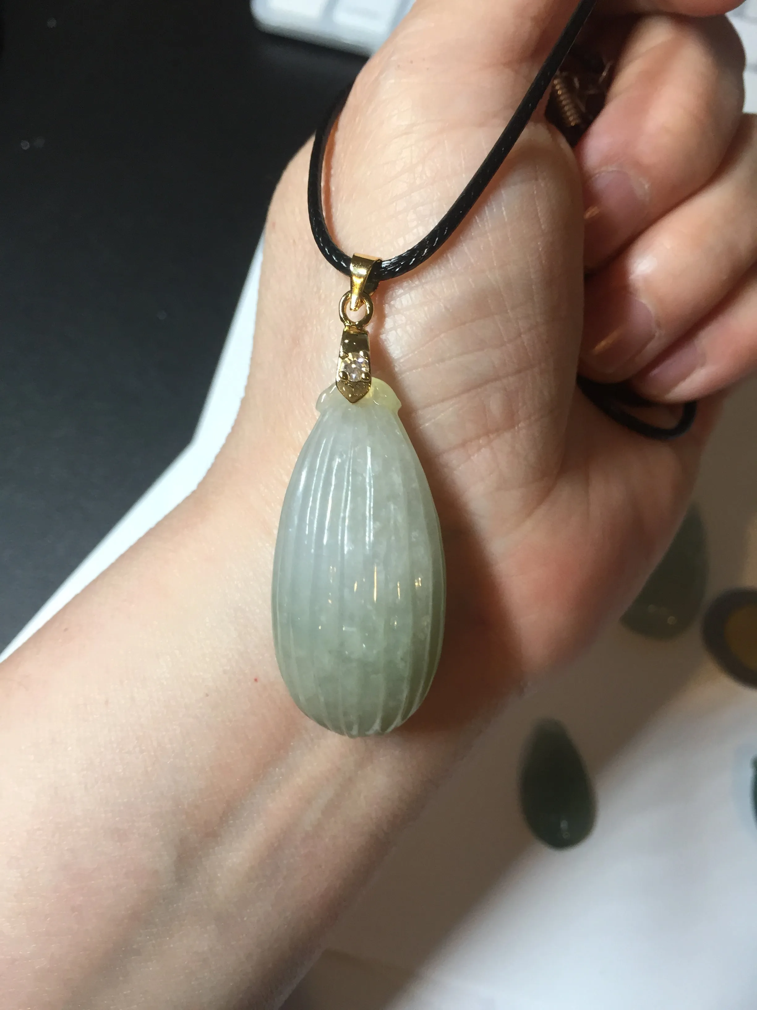 100% Natural type A light green/gray candied dates Jadeite Jade pendant AX155