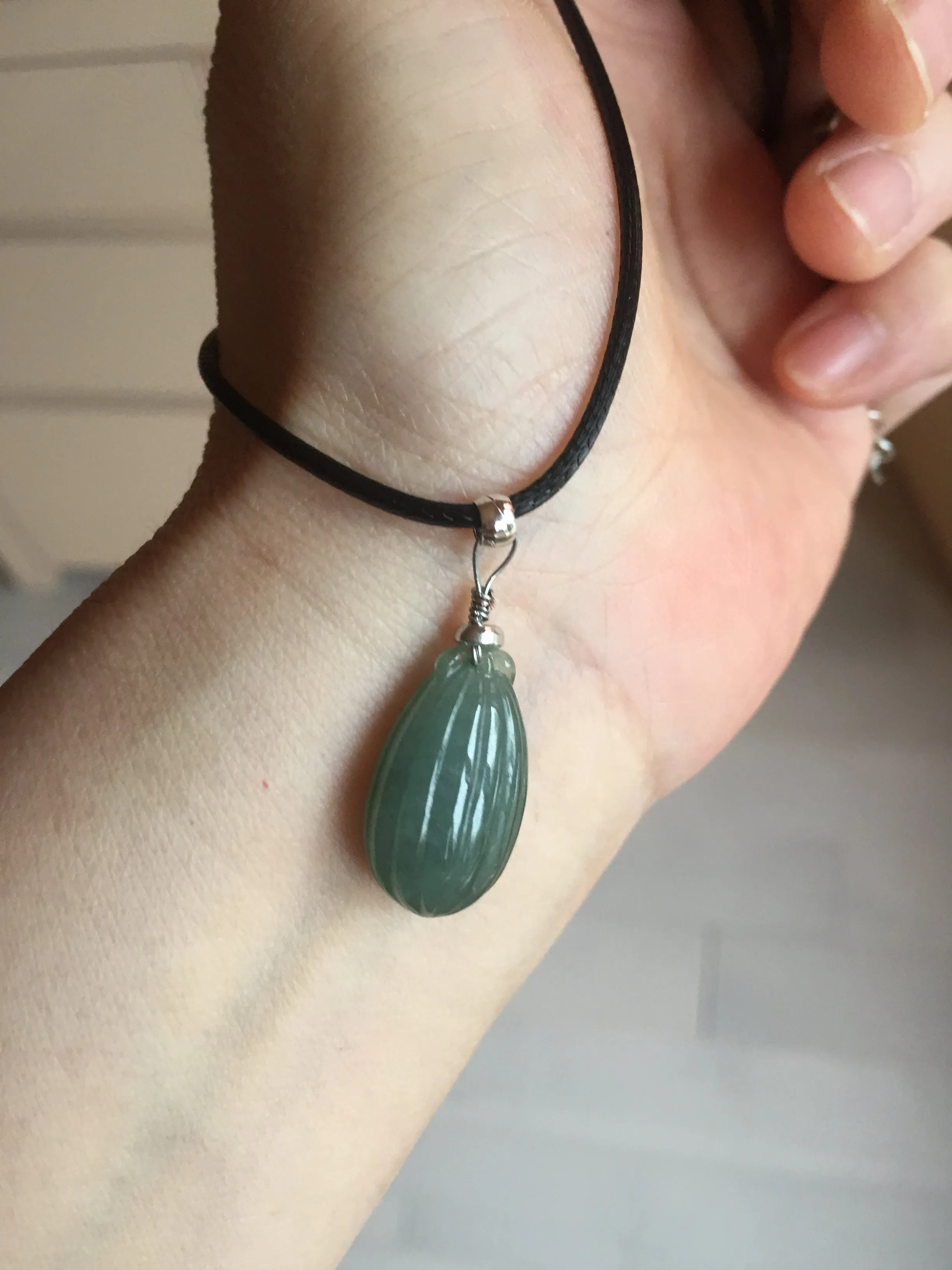 100% Natural type A light green/gray candied dates Jadeite Jade pendant AX155