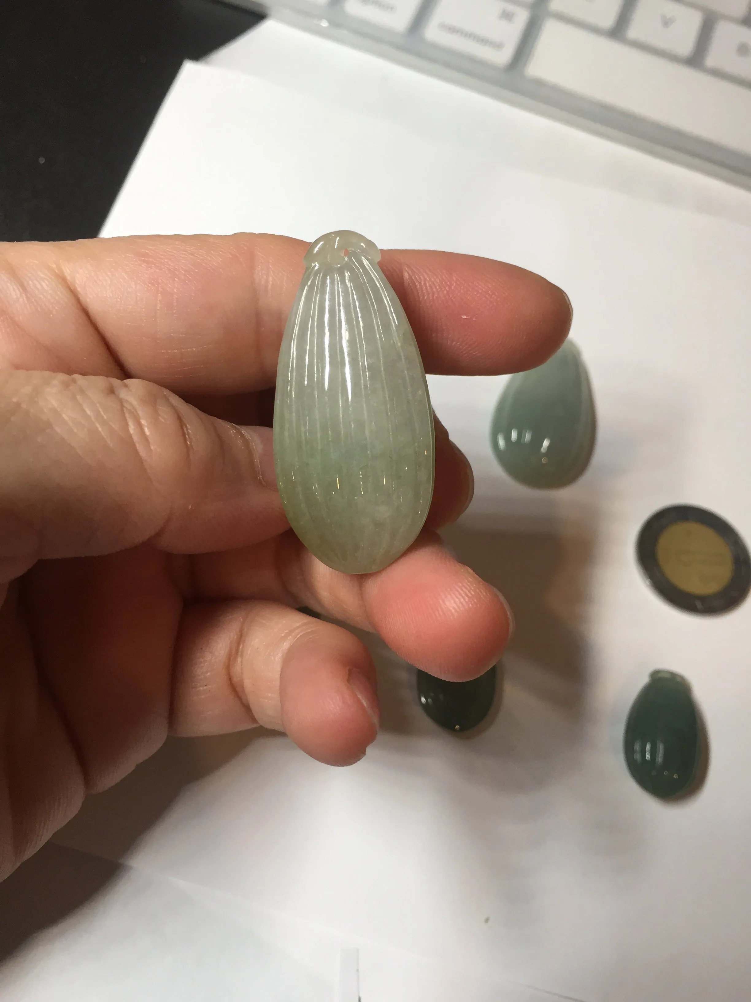100% Natural type A light green/gray candied dates Jadeite Jade pendant AX155