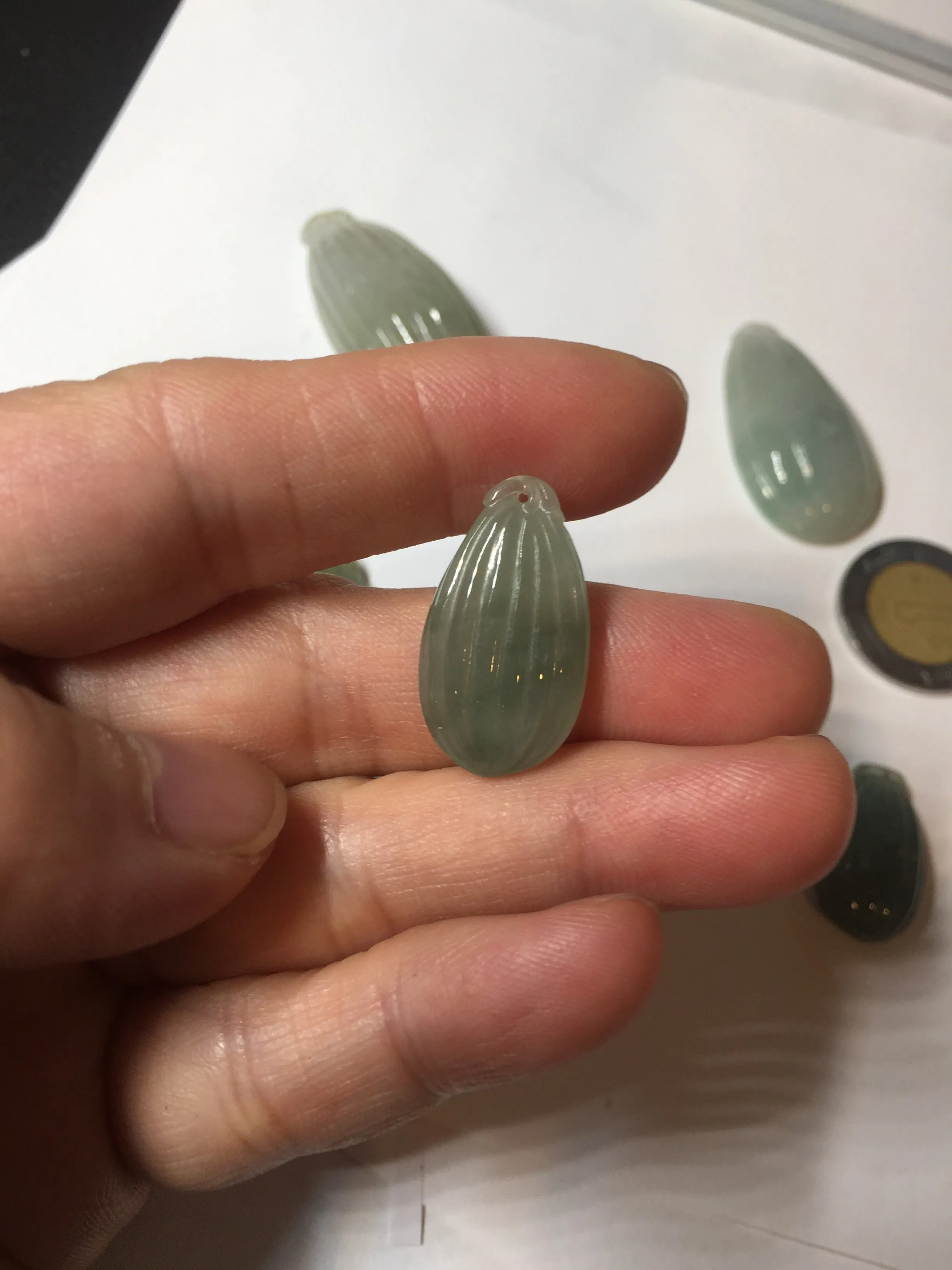 100% Natural type A light green/gray candied dates Jadeite Jade pendant AX155