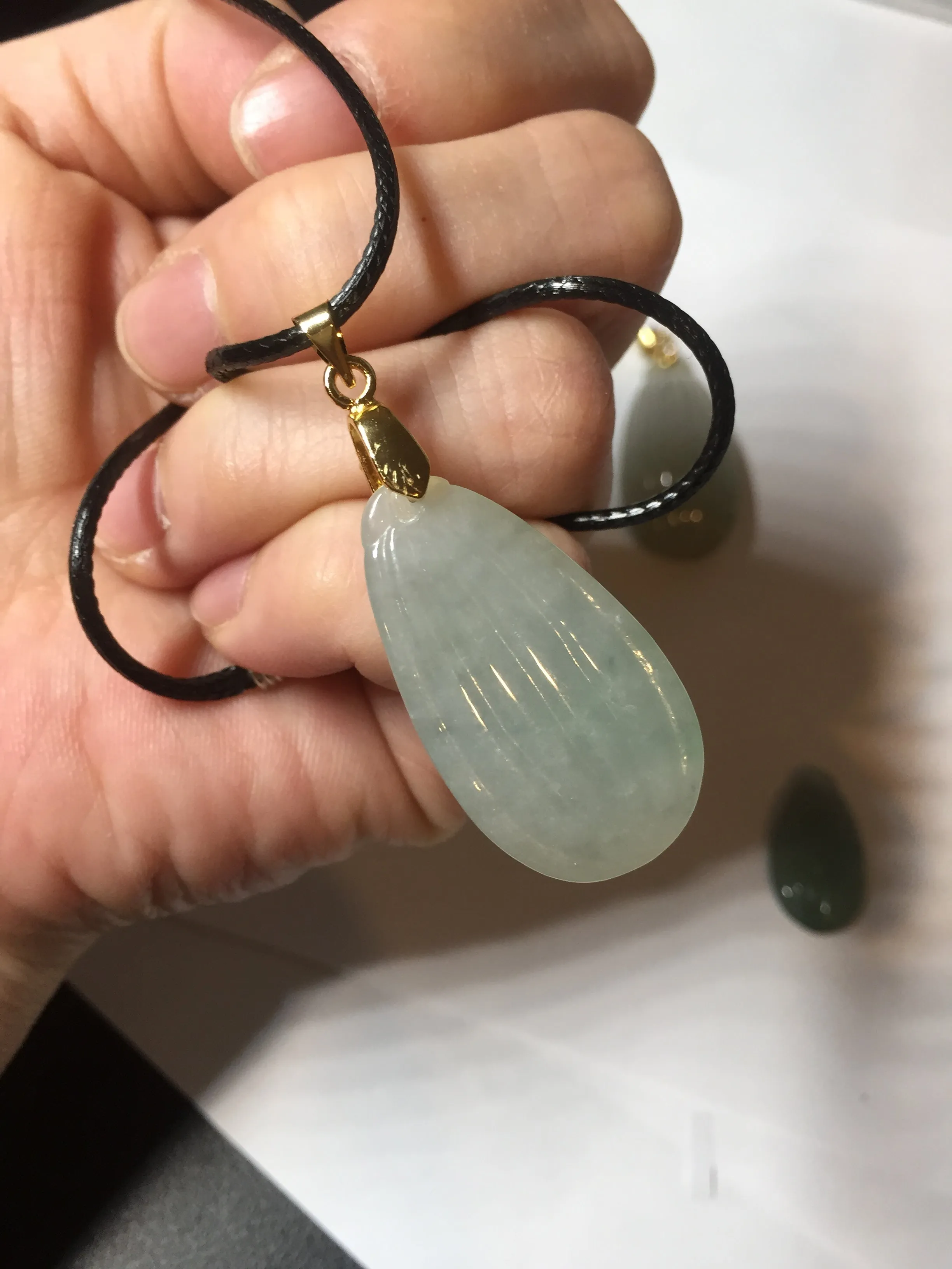 100% Natural type A light green/gray candied dates Jadeite Jade pendant AX155