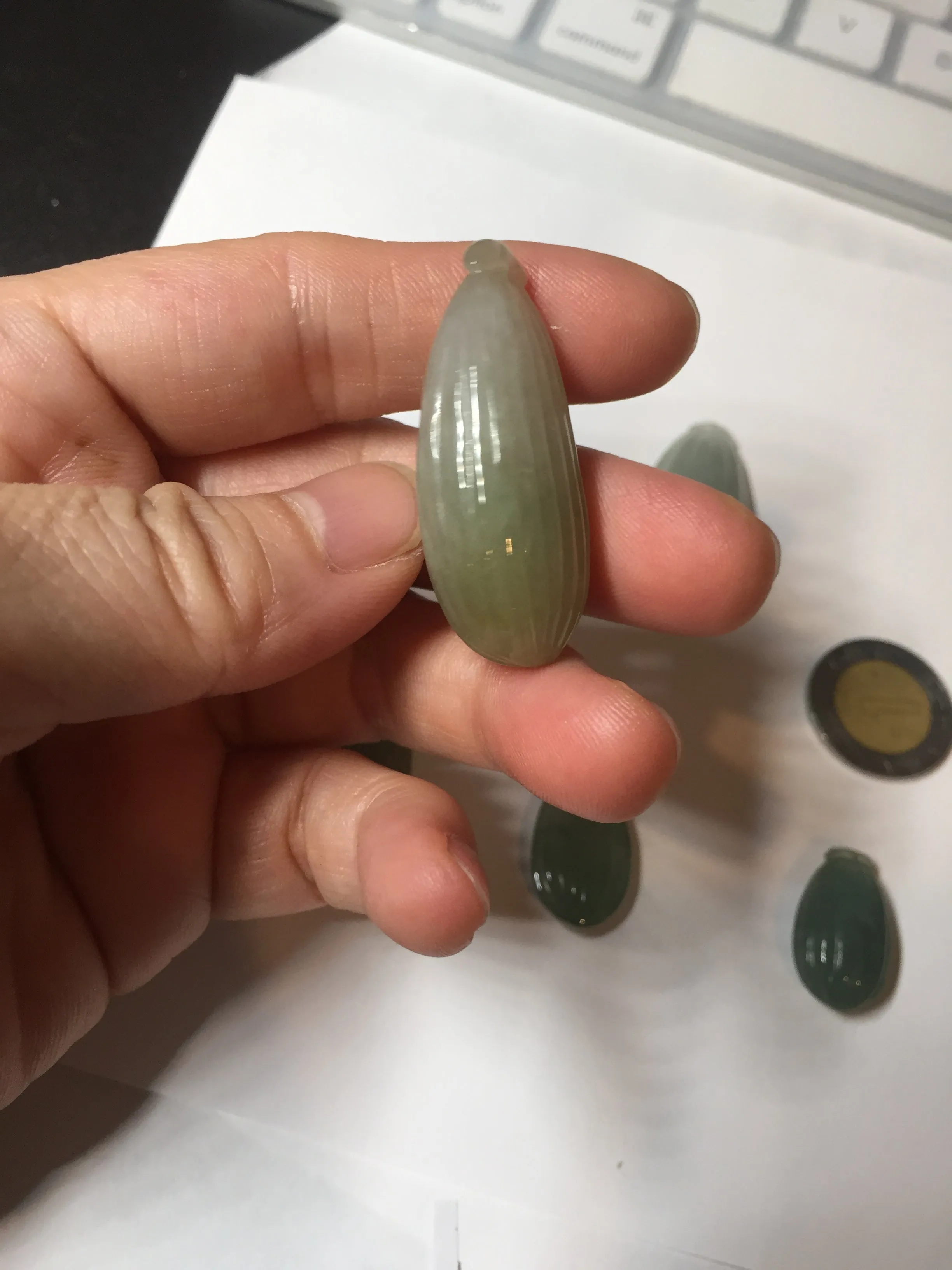 100% Natural type A light green/gray candied dates Jadeite Jade pendant AX155