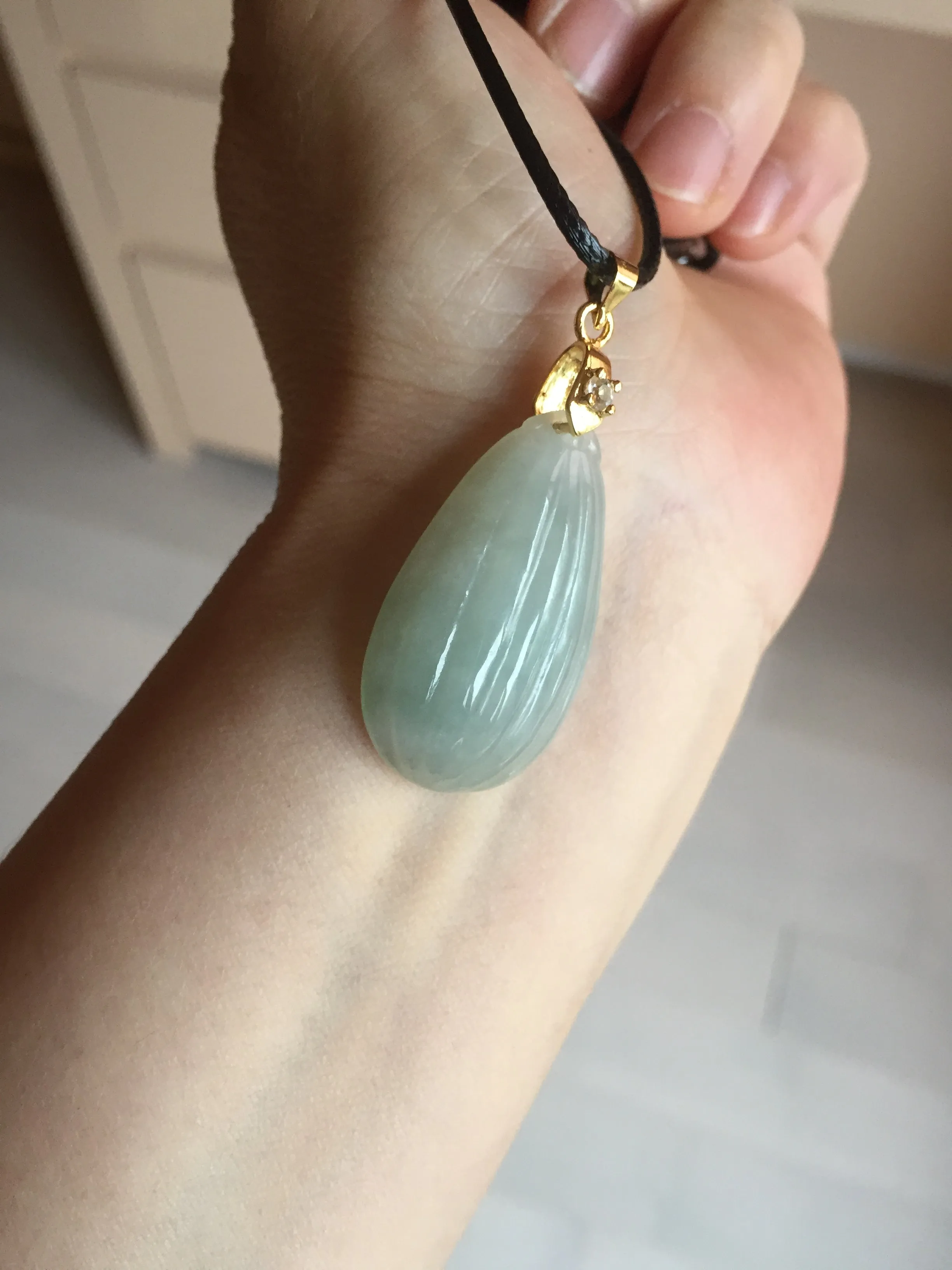 100% Natural type A light green/gray candied dates Jadeite Jade pendant AX155