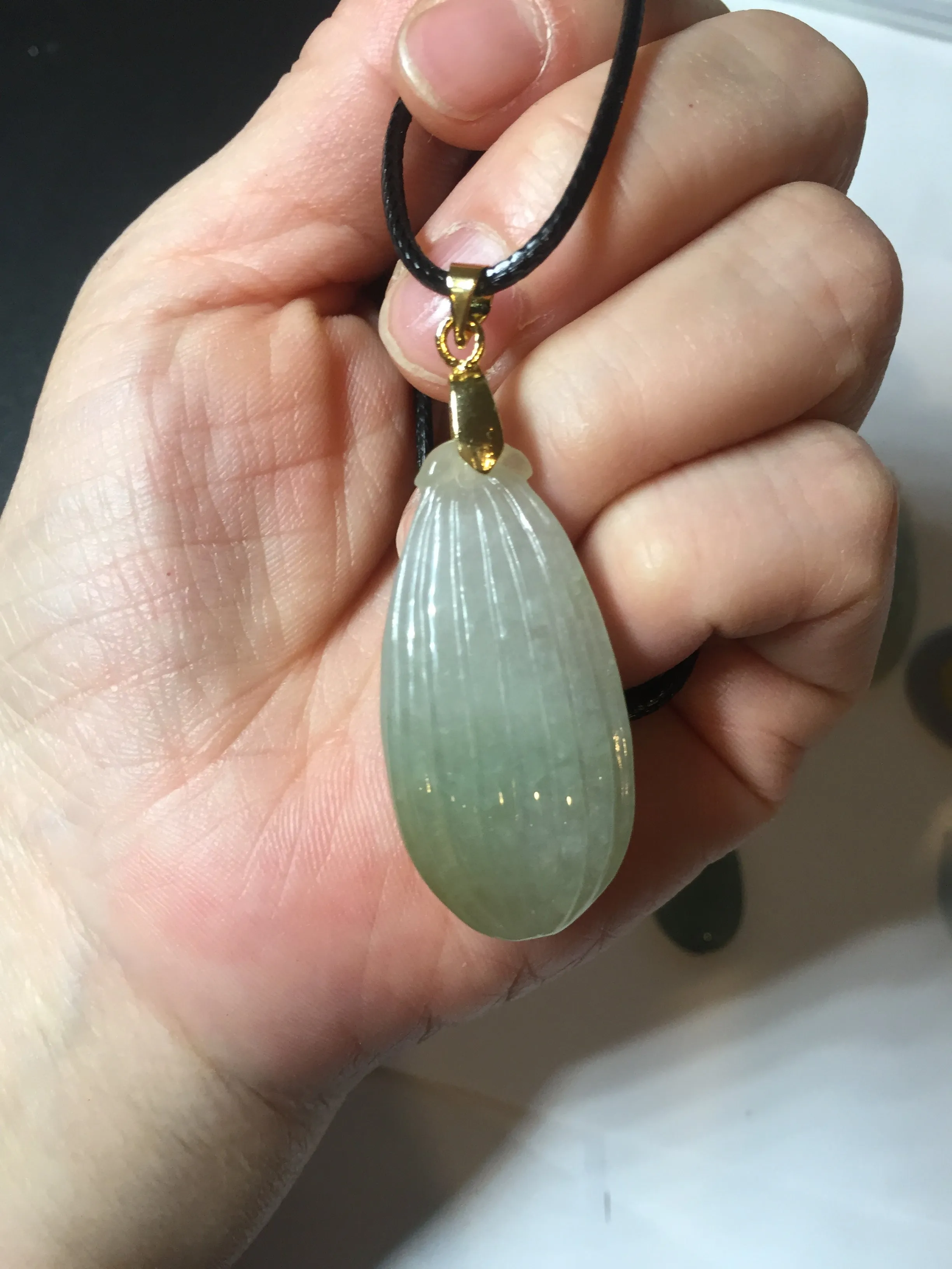 100% Natural type A light green/gray candied dates Jadeite Jade pendant AX155