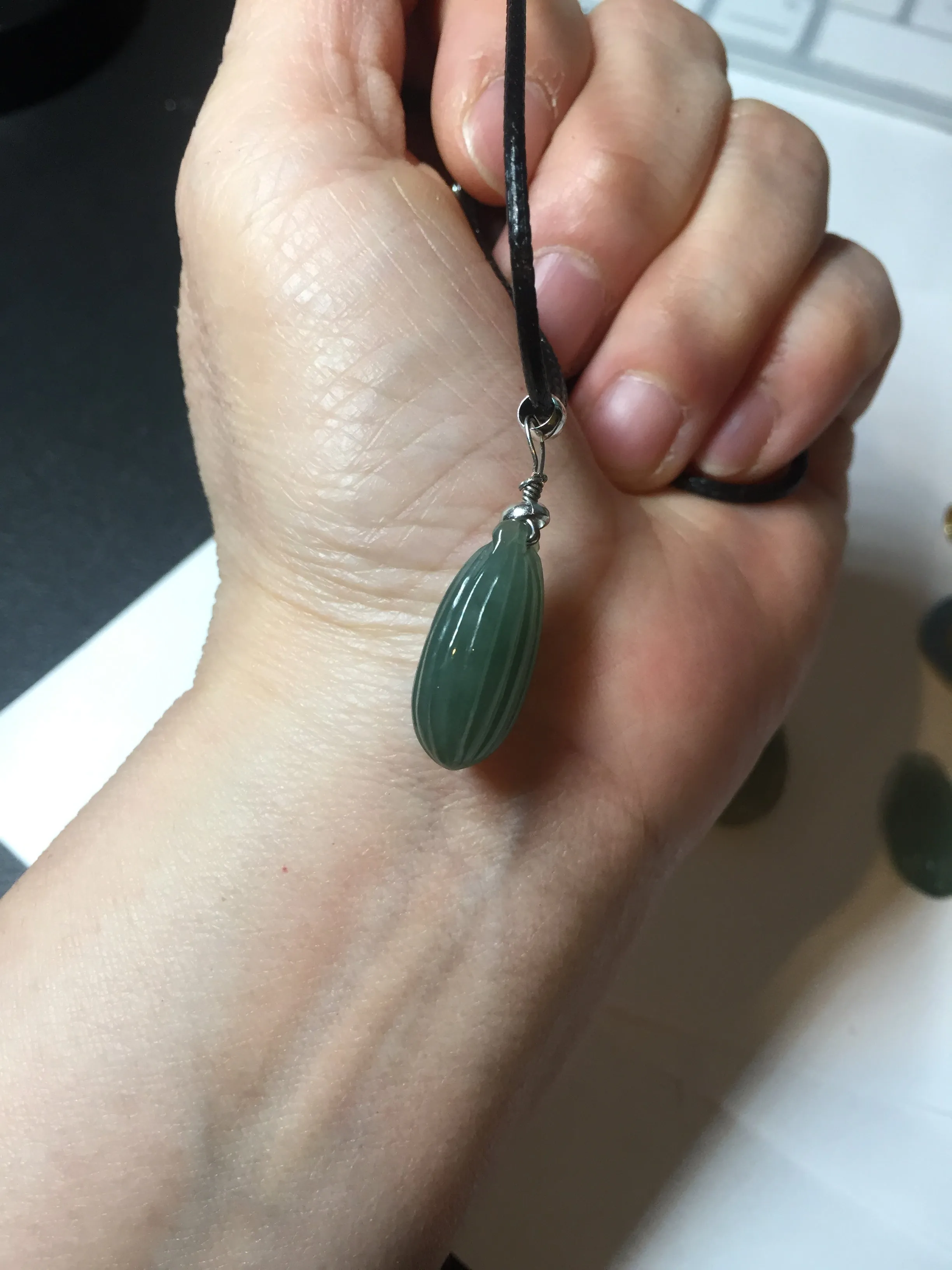 100% Natural type A light green/gray candied dates Jadeite Jade pendant AX155
