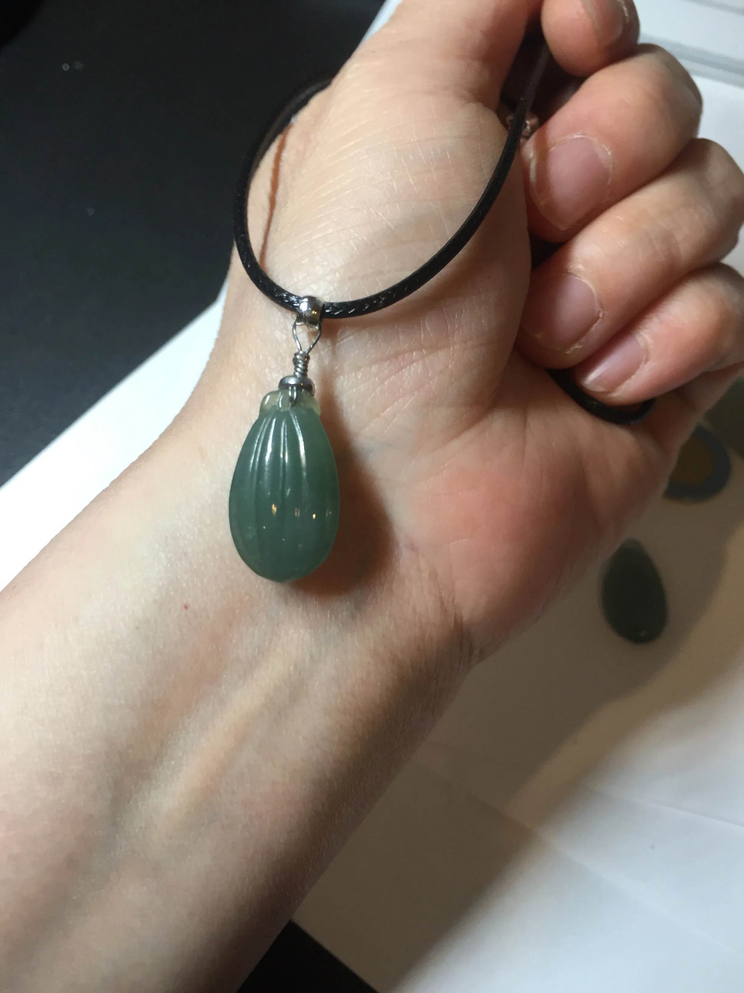 100% Natural type A light green/gray candied dates Jadeite Jade pendant AX155