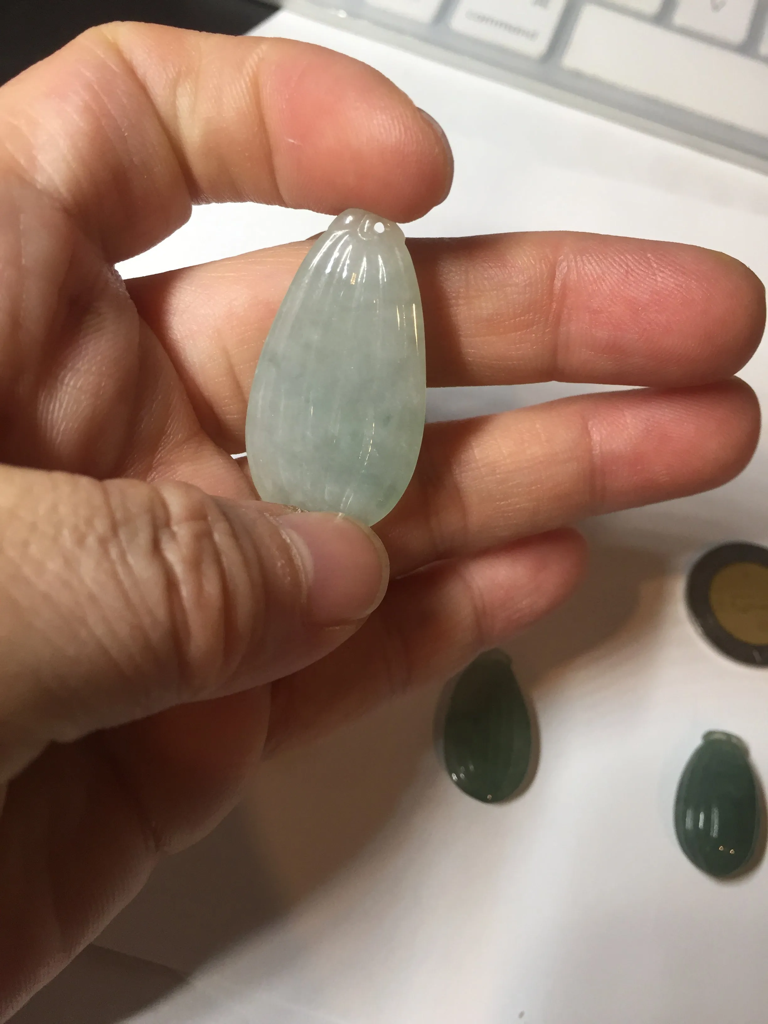 100% Natural type A light green/gray candied dates Jadeite Jade pendant AX155