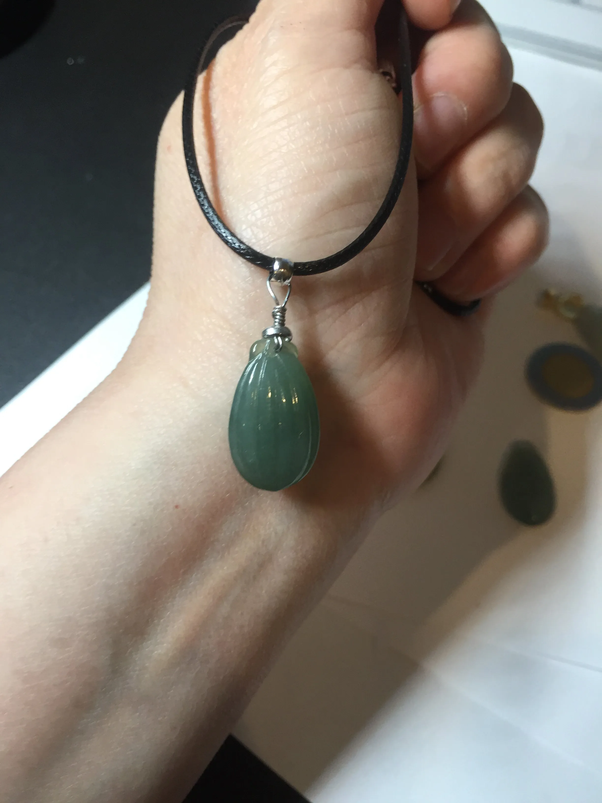 100% Natural type A light green/gray candied dates Jadeite Jade pendant AX155