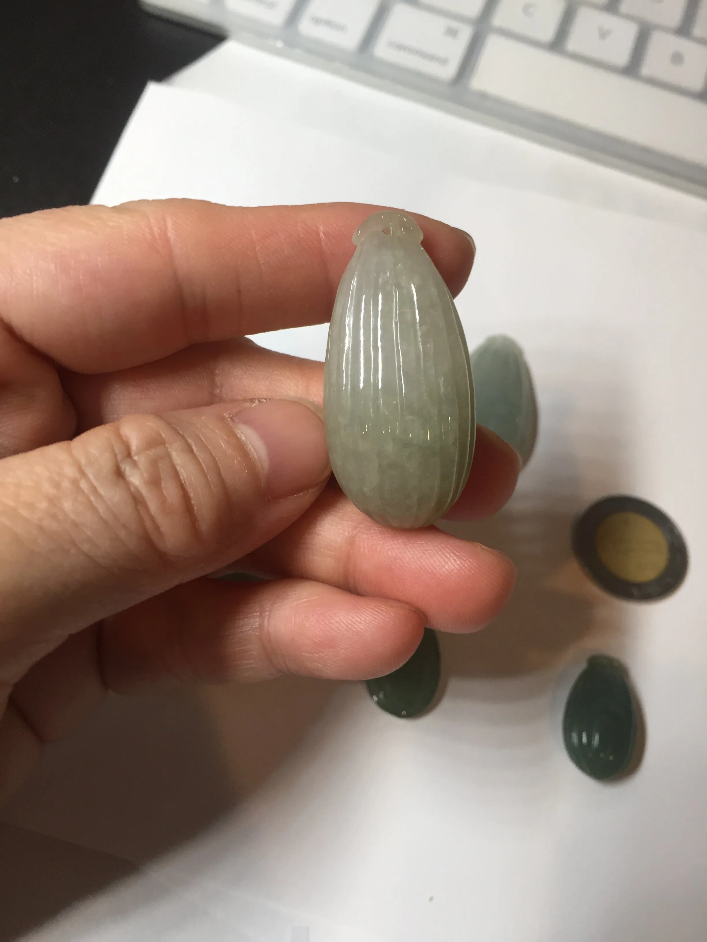 100% Natural type A light green/gray candied dates Jadeite Jade pendant AX155