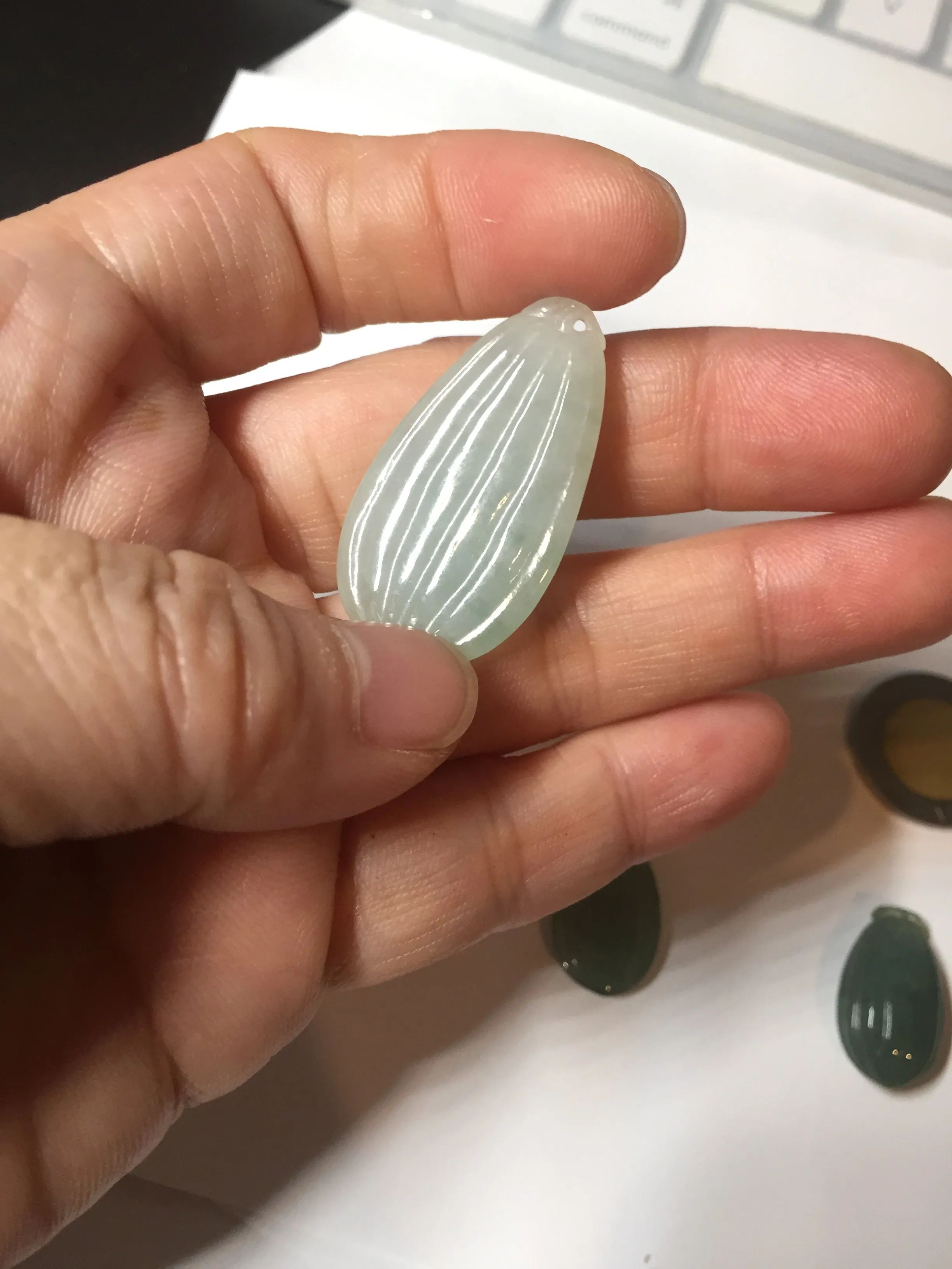 100% Natural type A light green/gray candied dates Jadeite Jade pendant AX155