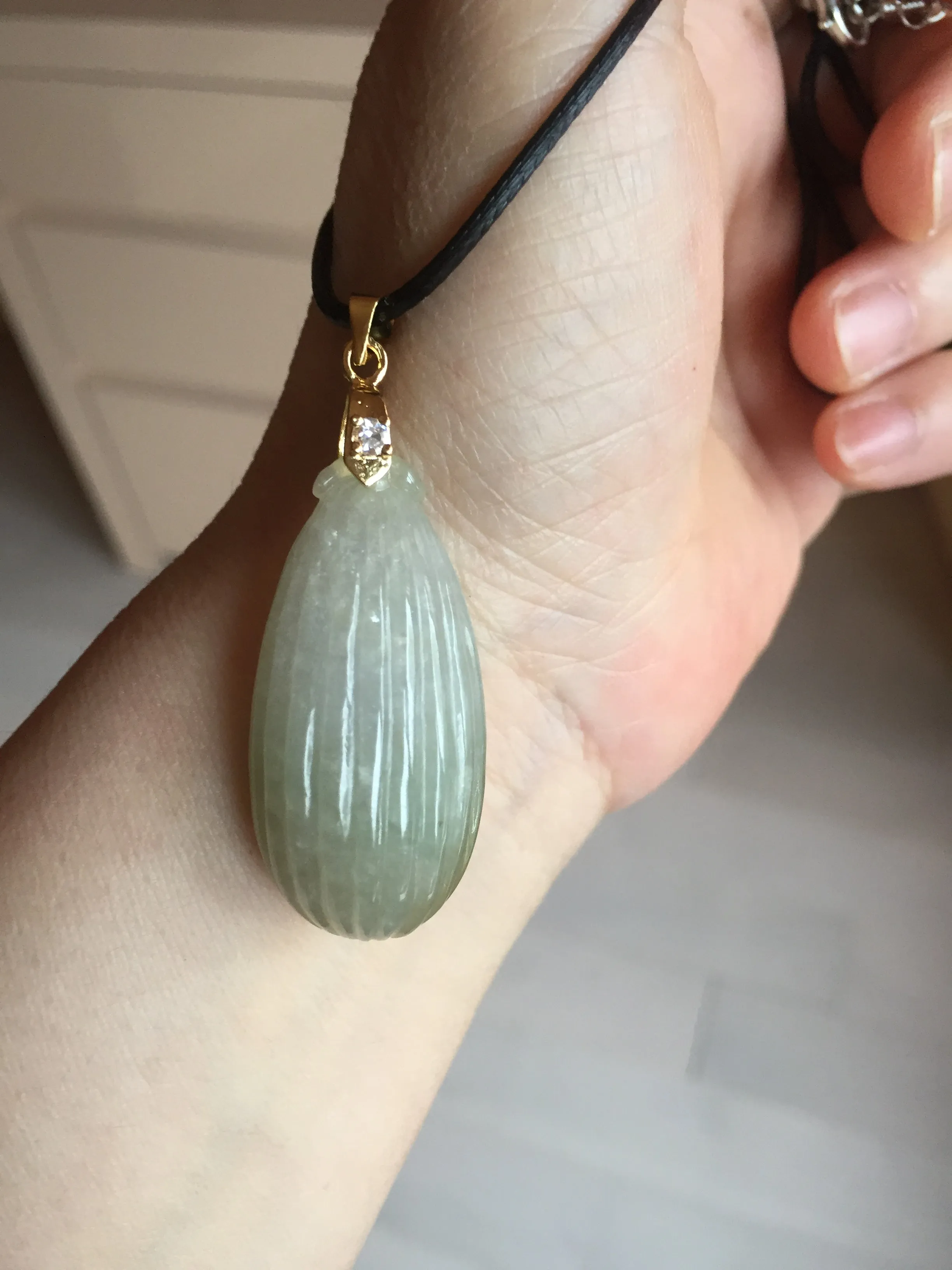 100% Natural type A light green/gray candied dates Jadeite Jade pendant AX155