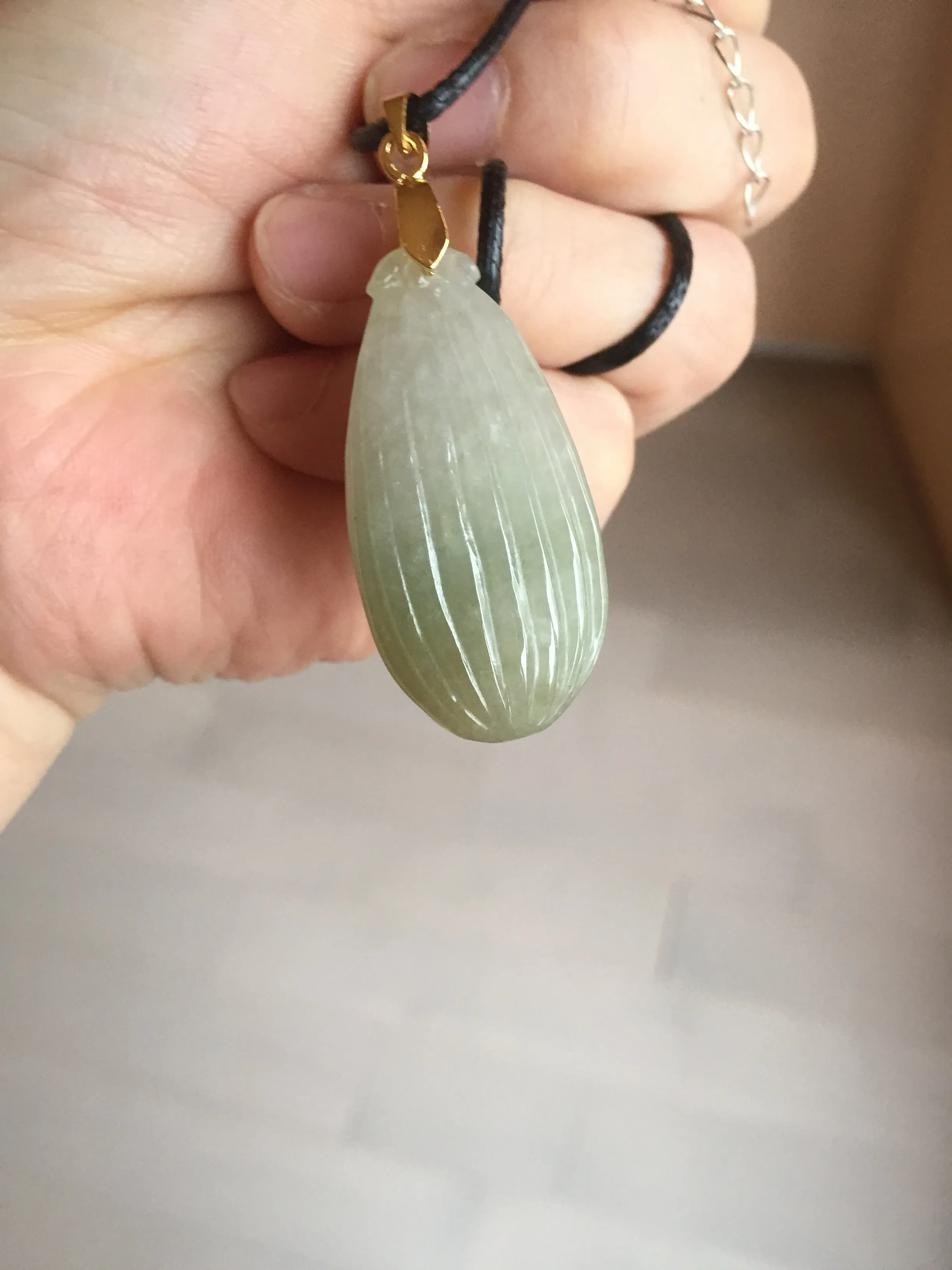 100% Natural type A light green/gray candied dates Jadeite Jade pendant AX155