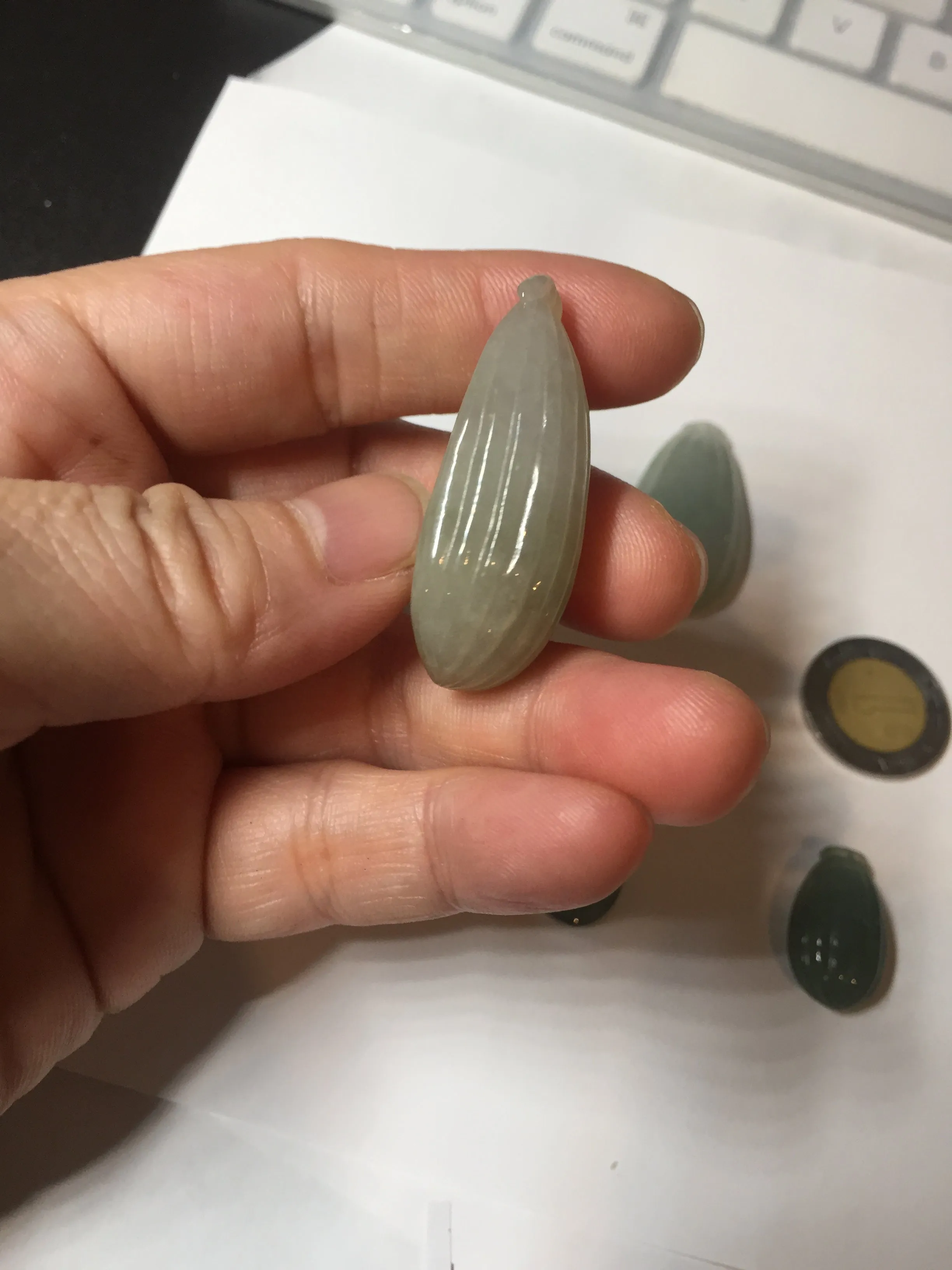 100% Natural type A light green/gray candied dates Jadeite Jade pendant AX155