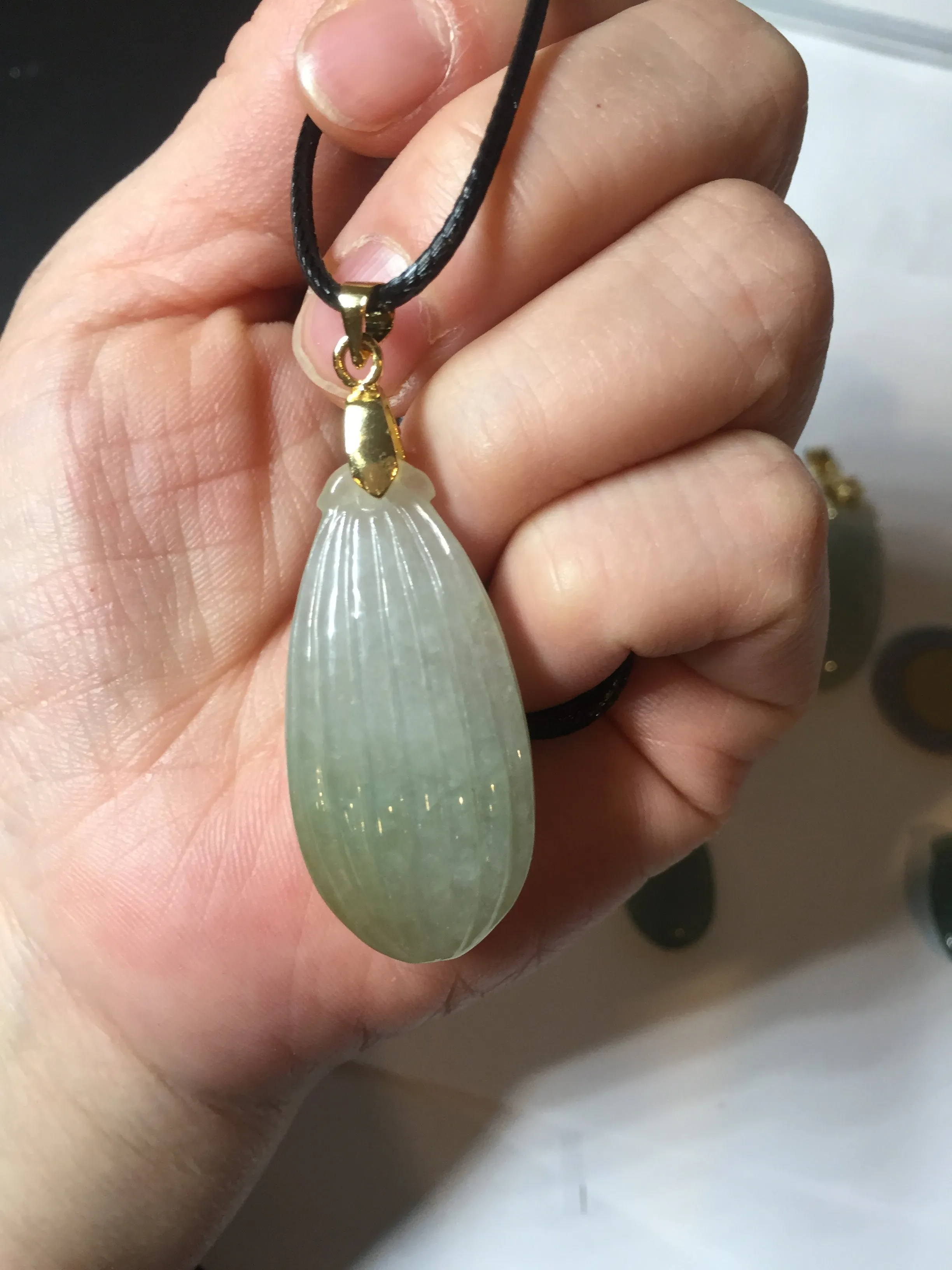 100% Natural type A light green/gray candied dates Jadeite Jade pendant AX155