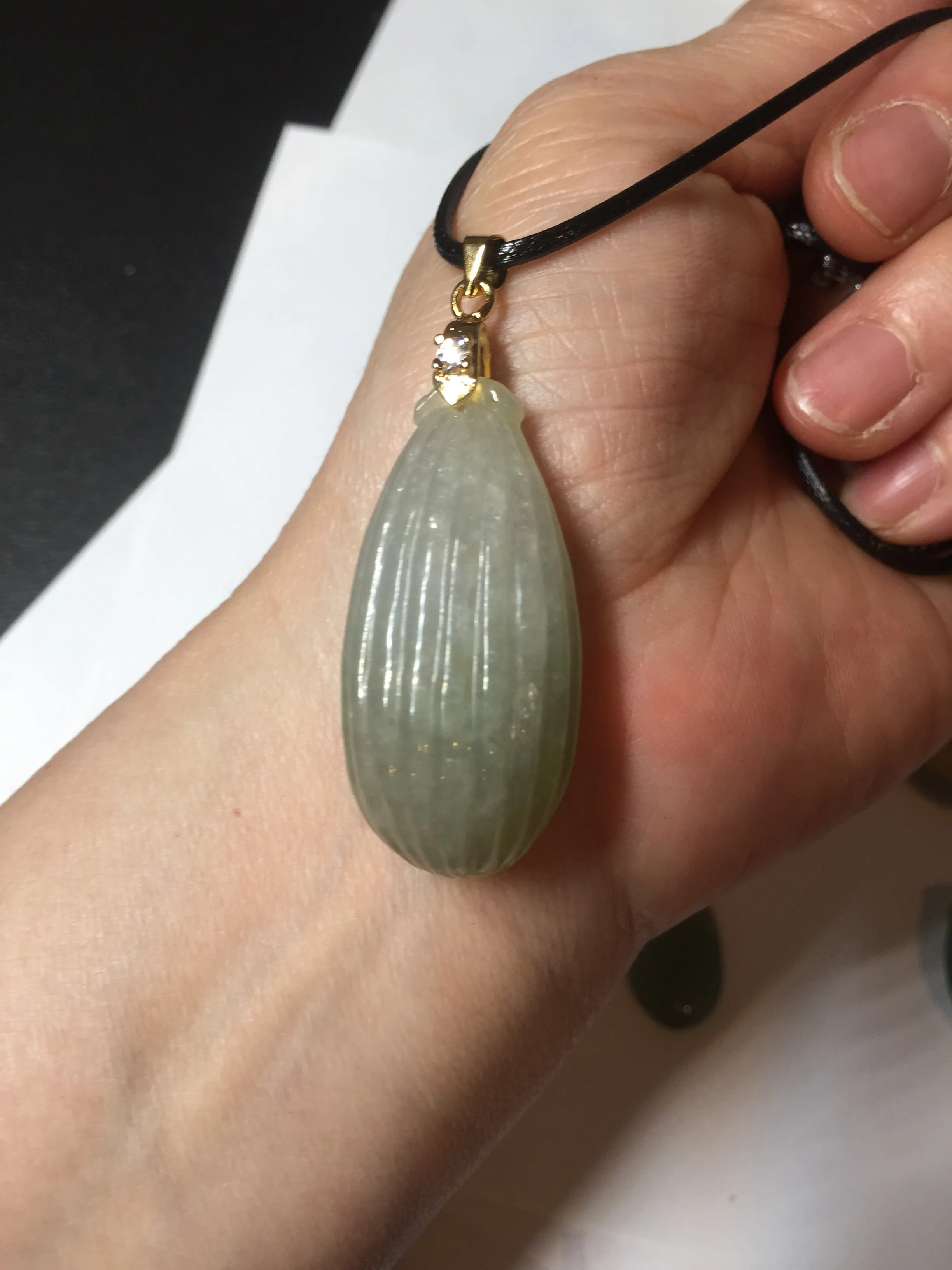 100% Natural type A light green/gray candied dates Jadeite Jade pendant AX155