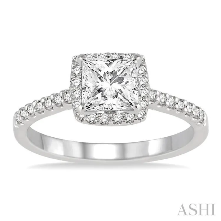 1/2 Ctw Diamond Engagement Ring with 1/4 Ct Princess Cut Center Stone in 14K White Gold
