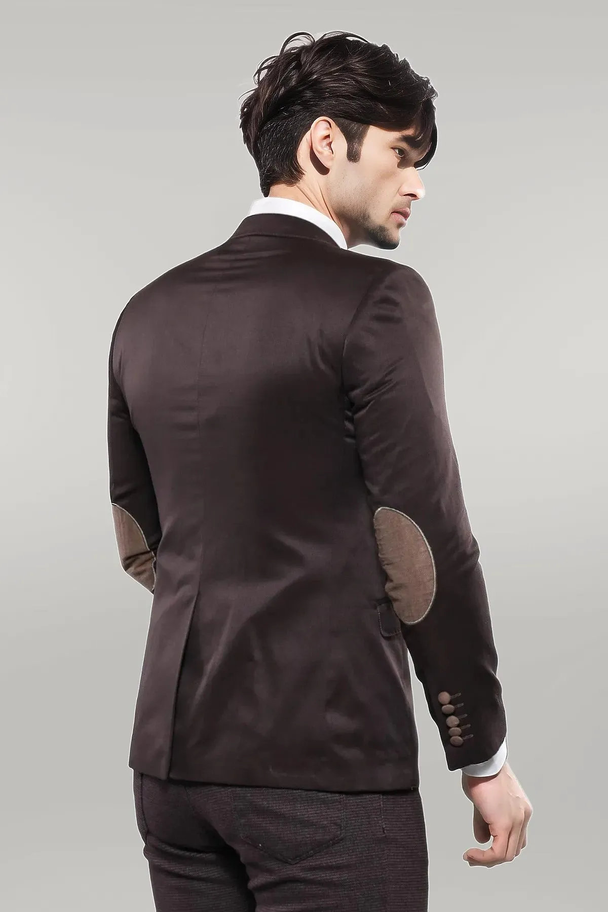 2 Buttons 3 Pockets Crested Cotton Brown Jacket
