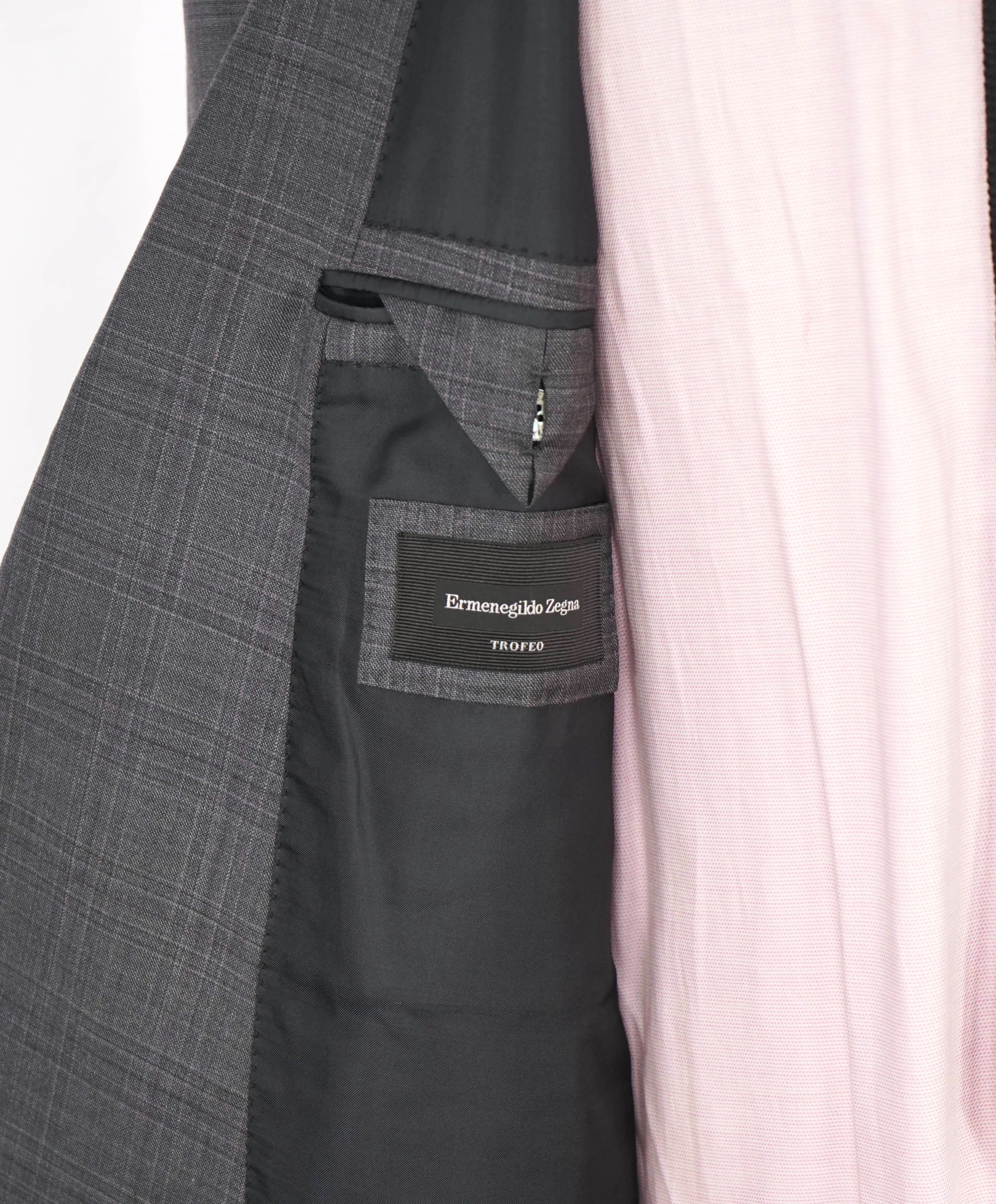 $3,290 ERMENEGILDO ZEGNA- “TORFEO” Gray / Pink Wool Check Blazer- 48R