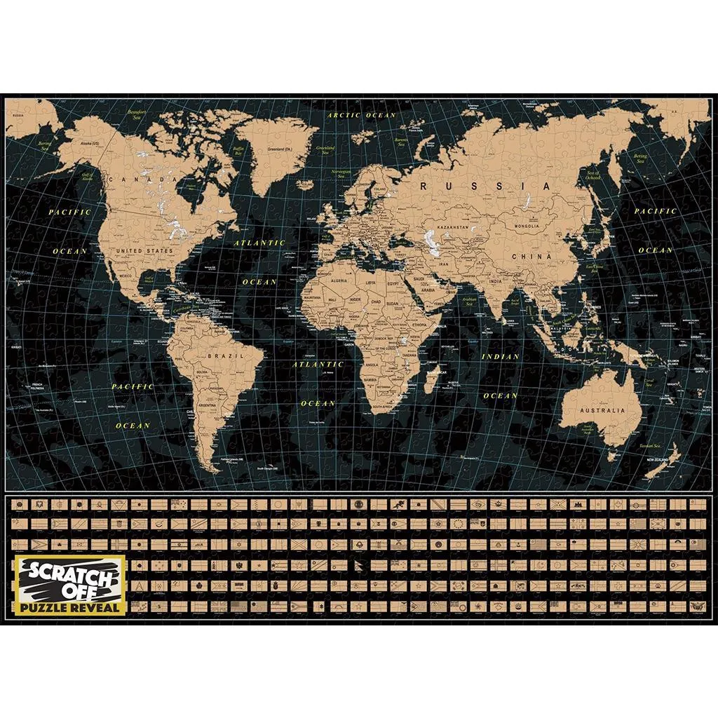 4D Scratch-Off: World Travel Map - 1000-Piece Scratch-Off Puzzle