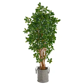 6’ Black Olive Artificial Tree in Handmade Black and White Natural Jute and Cotton Planter