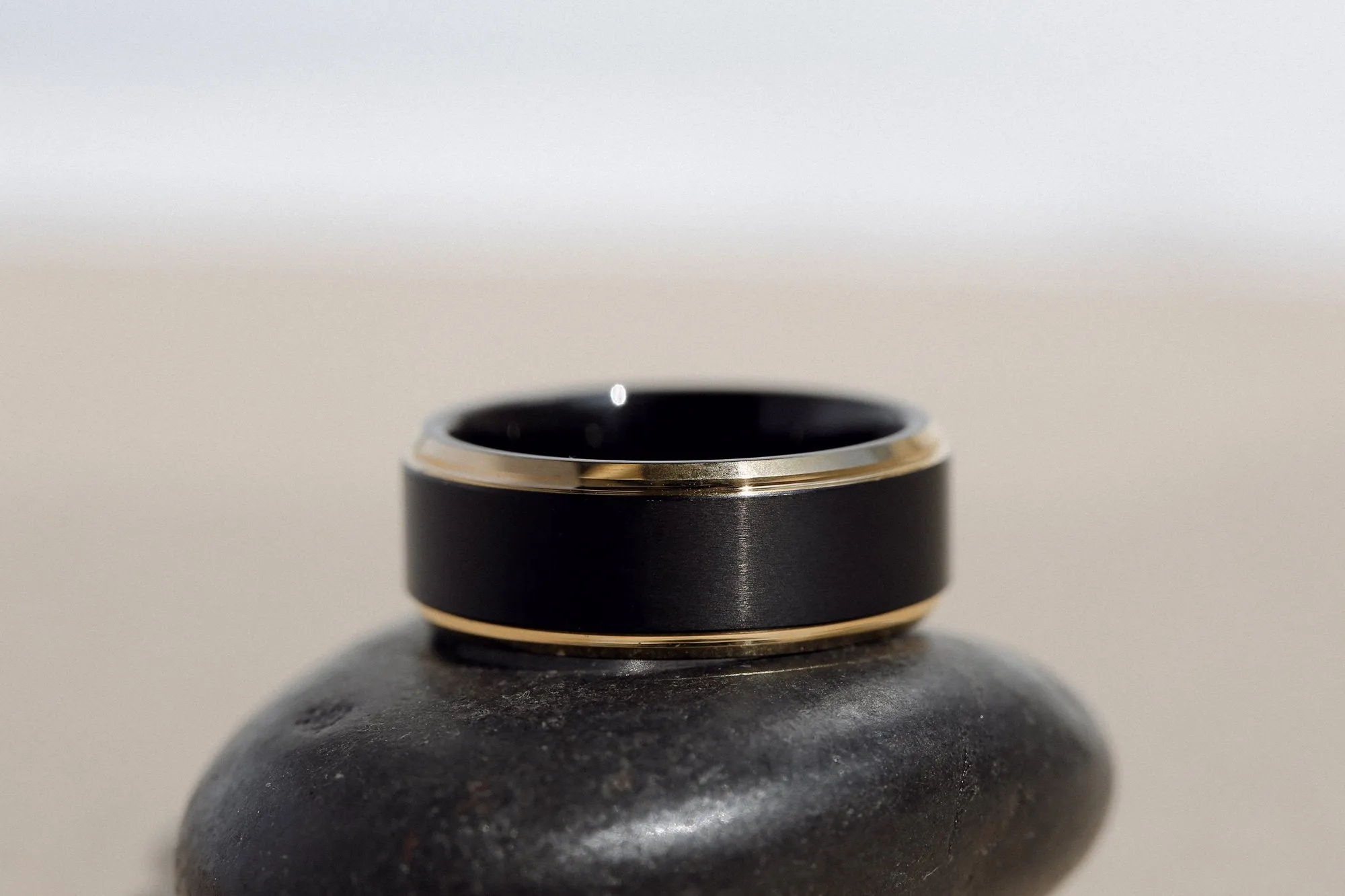 8mm Two-Tone Matte Black with Gold Edge Men's Band