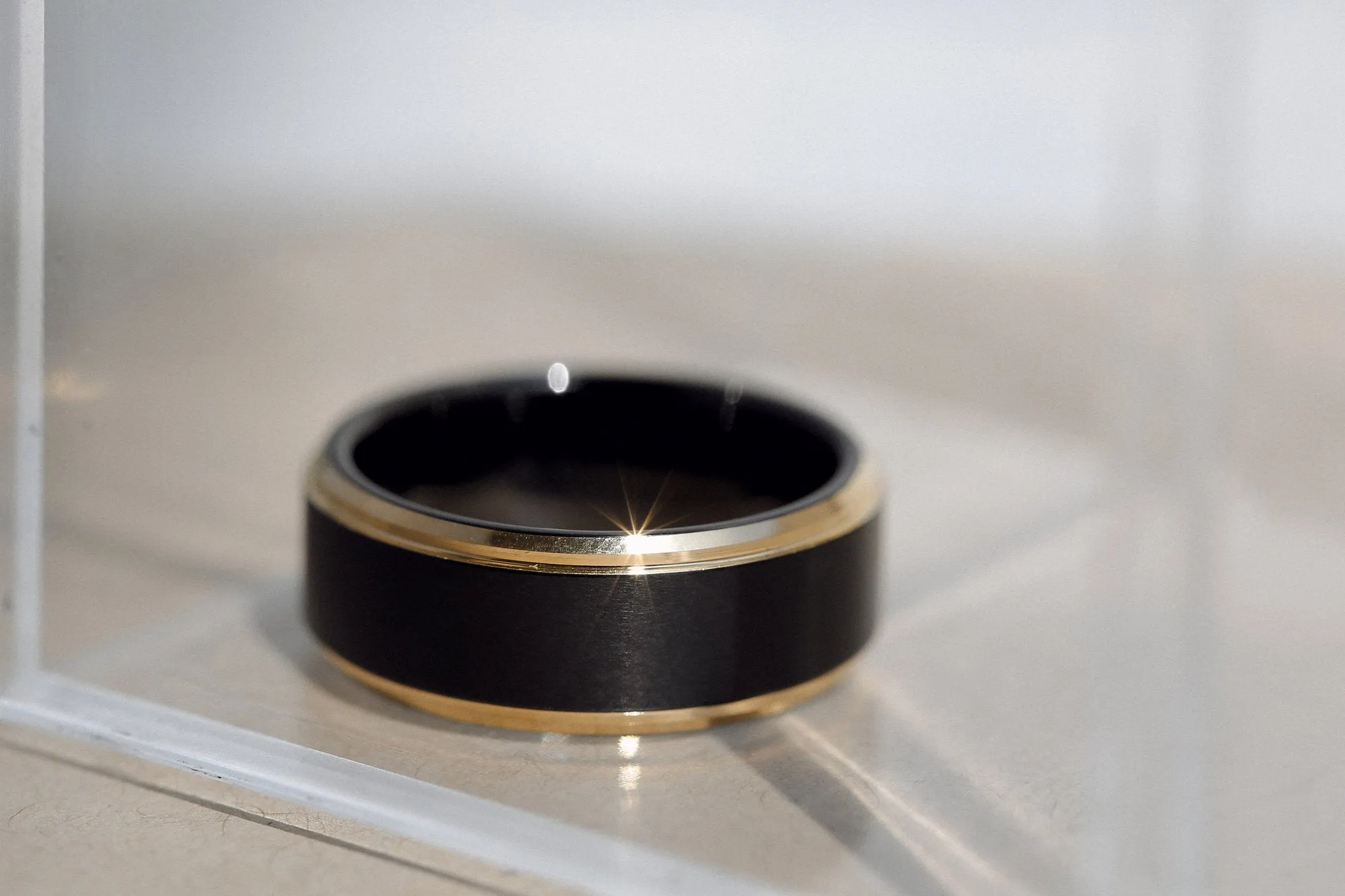 8mm Two-Tone Matte Black with Gold Edge Men's Band