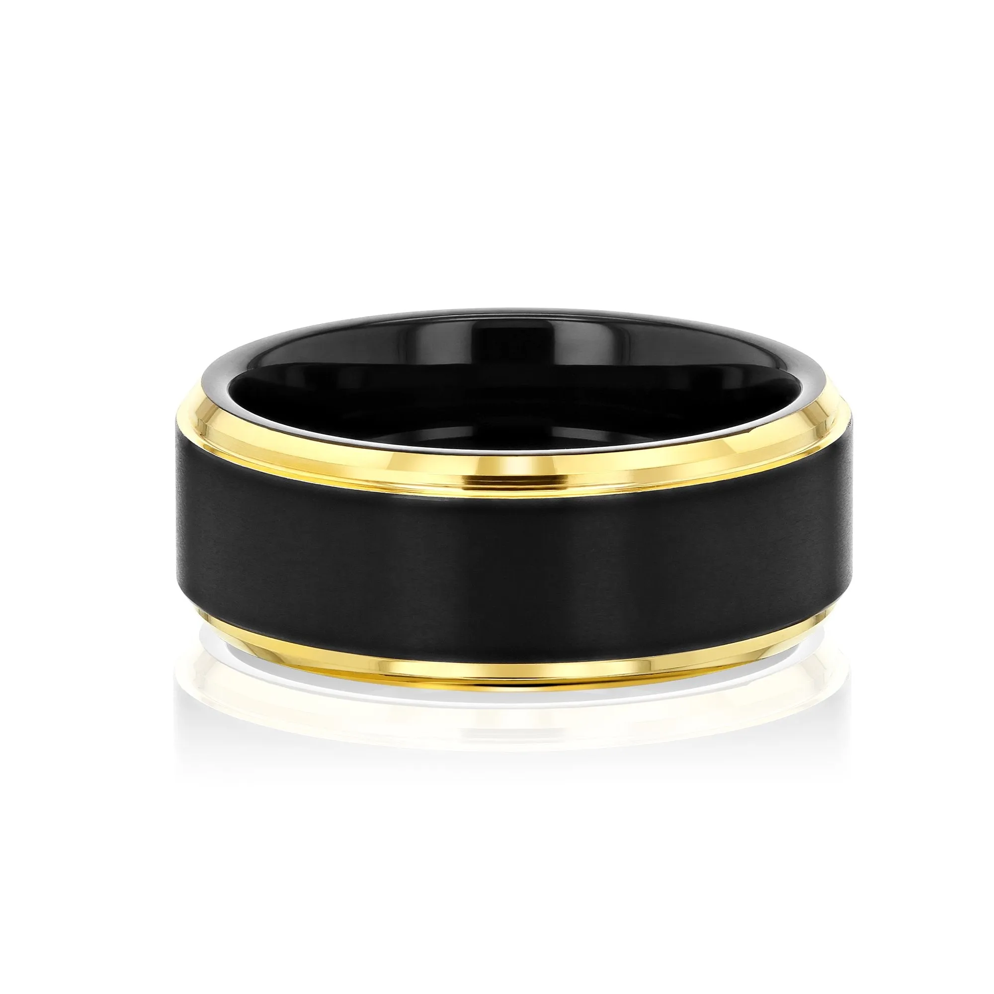 8mm Two-Tone Matte Black with Gold Edge Men's Band