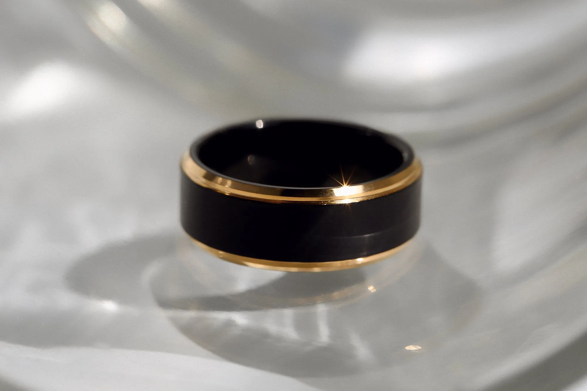 8mm Two-Tone Matte Black with Gold Edge Men's Band