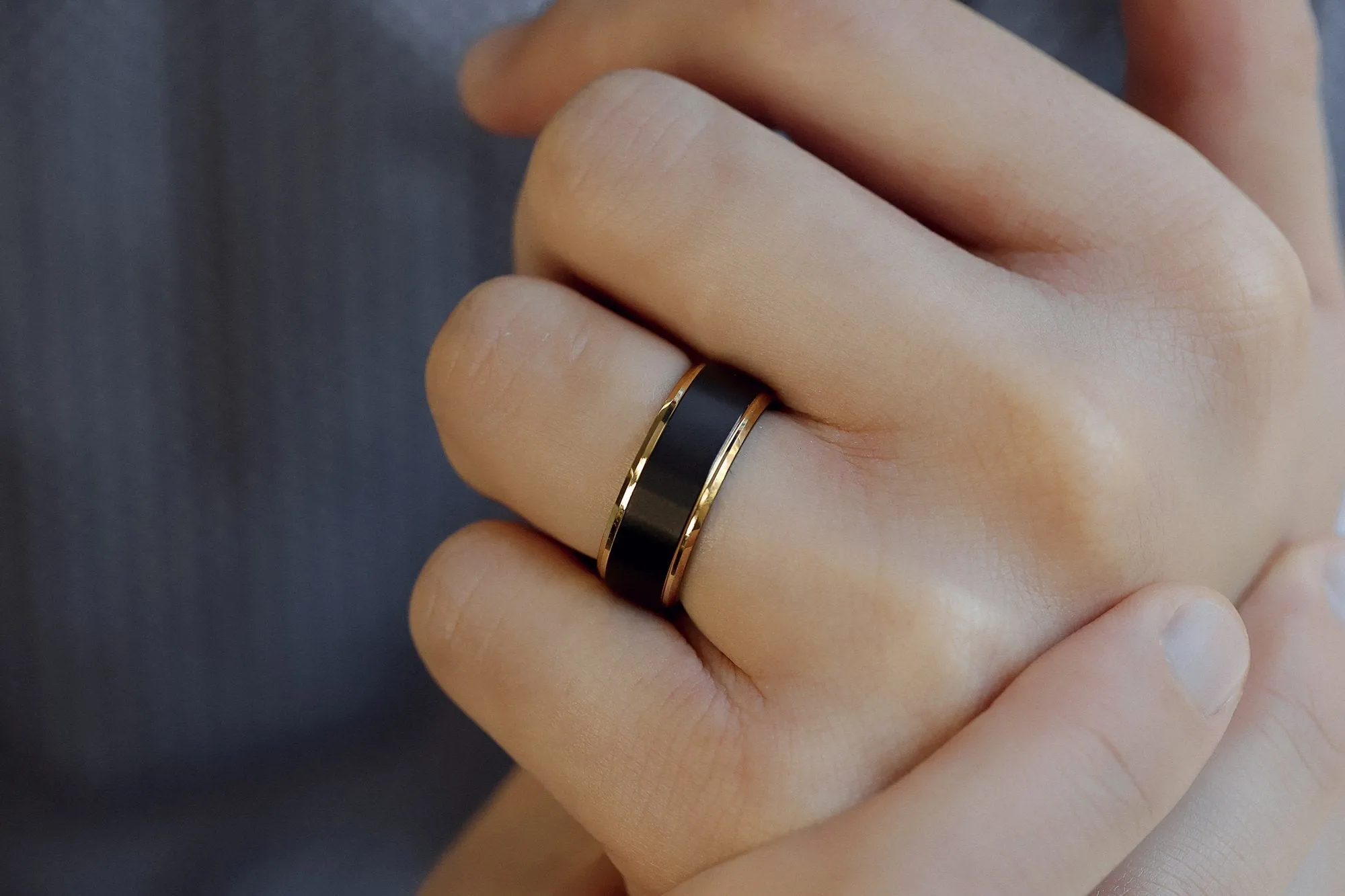 8mm Two-Tone Matte Black with Gold Edge Men's Band