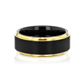 8mm Two-Tone Matte Black with Gold Edge Men's Band