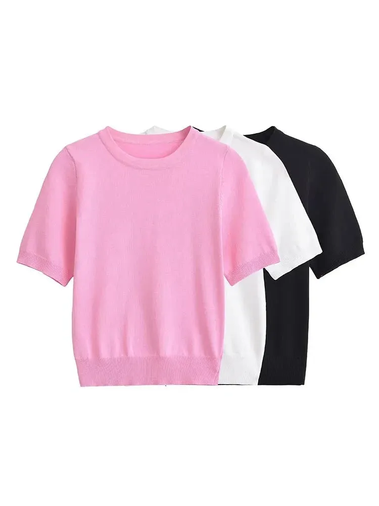 A&A Basics Casual Knitted Short Sleeve Sweater