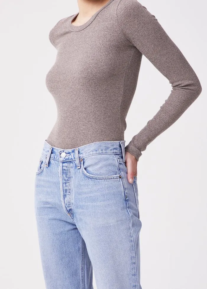 AGoldE - Maya Scoop Neck Rib Knit Top in Granola Heather
