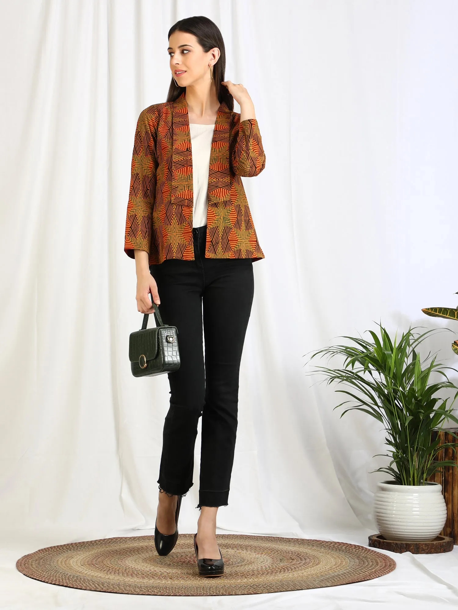Ajrakh Handcrafted Cotton Blazer Jacket with Lining