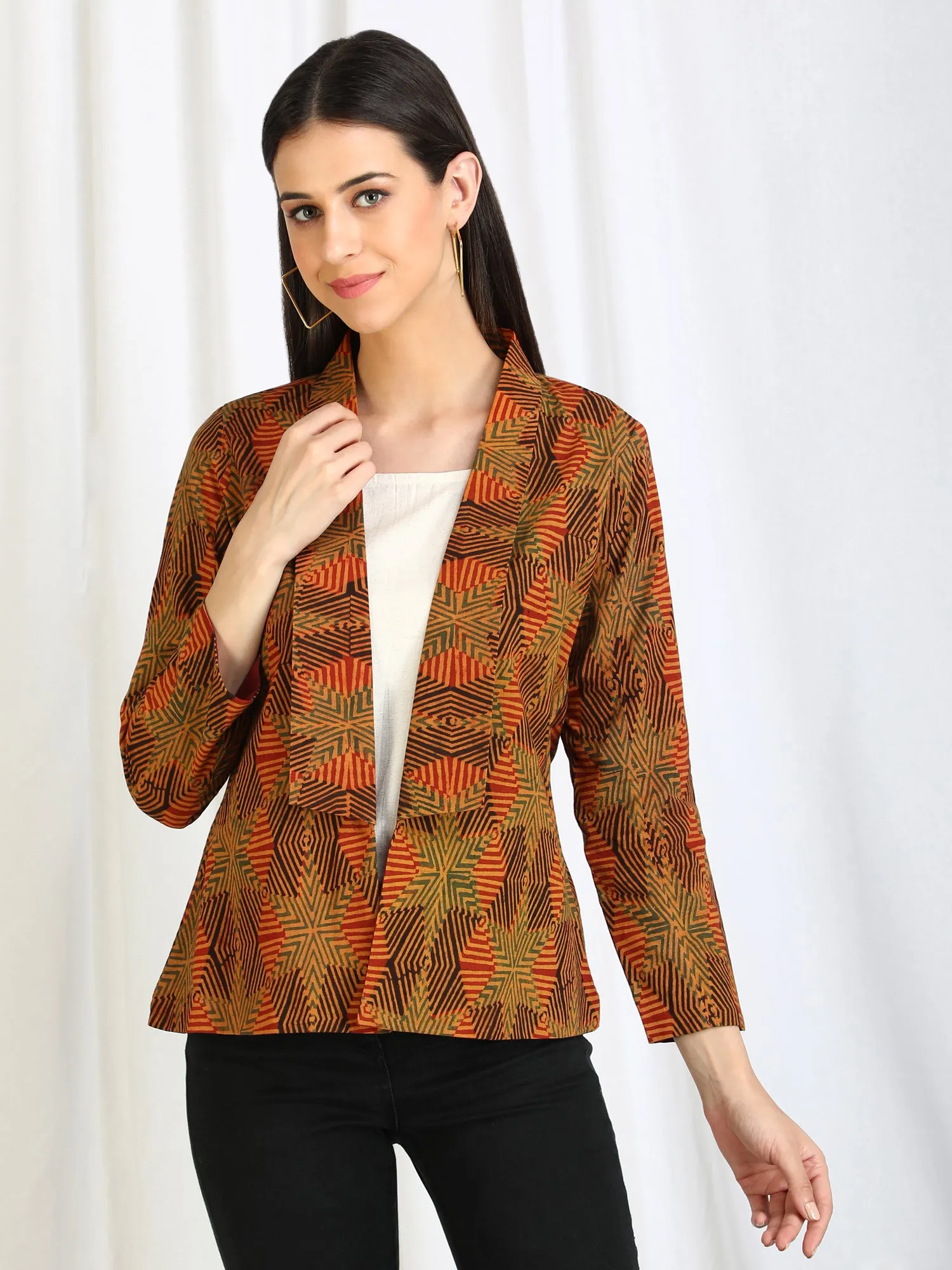 Ajrakh Handcrafted Cotton Blazer Jacket with Lining
