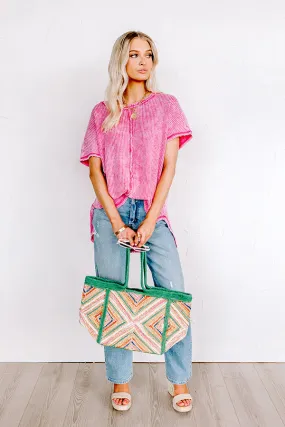Along The Path Mineral Wash Knit Top In Pink