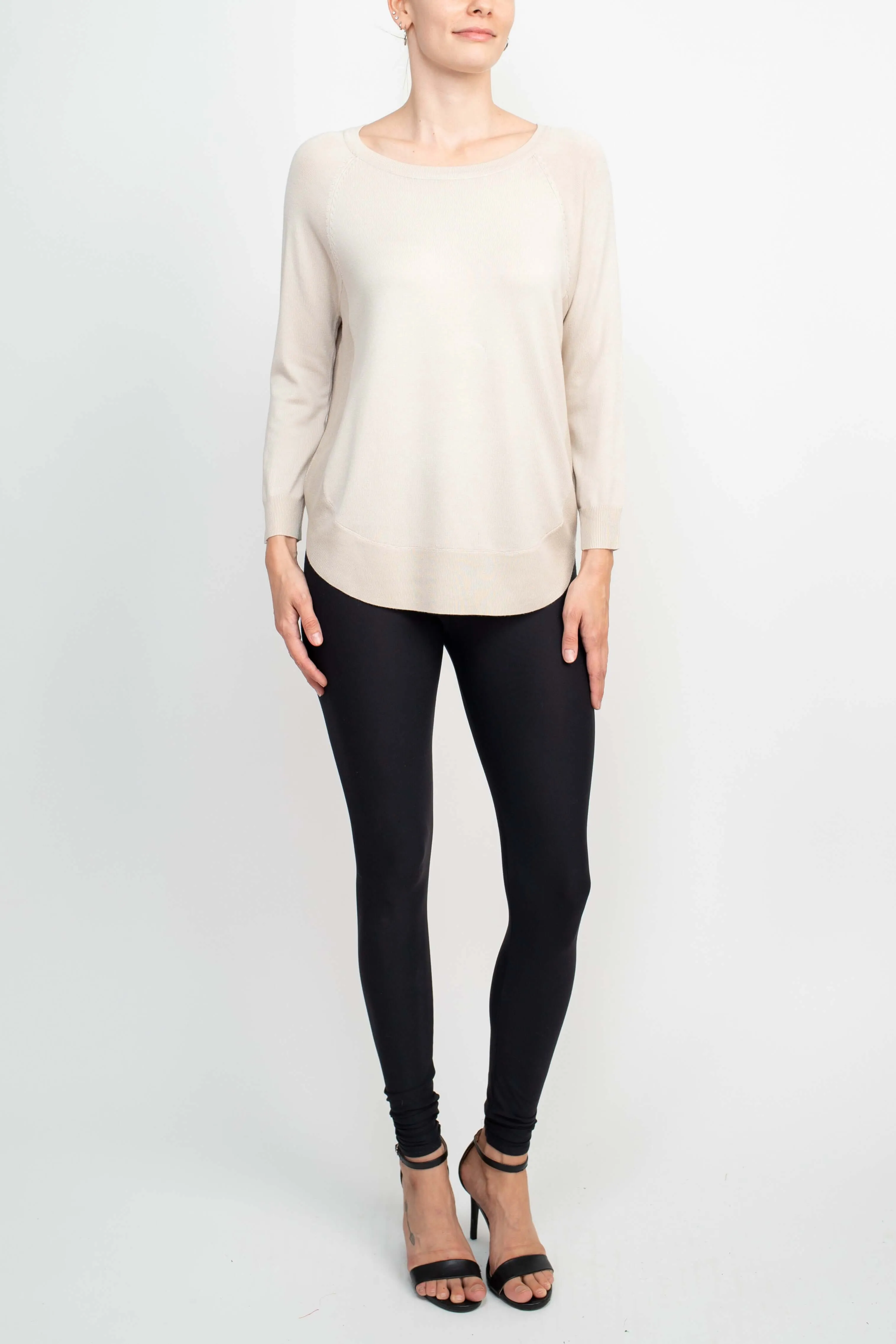 Anna Rose Scoop Neck Long Sleeve Solid Knit Top