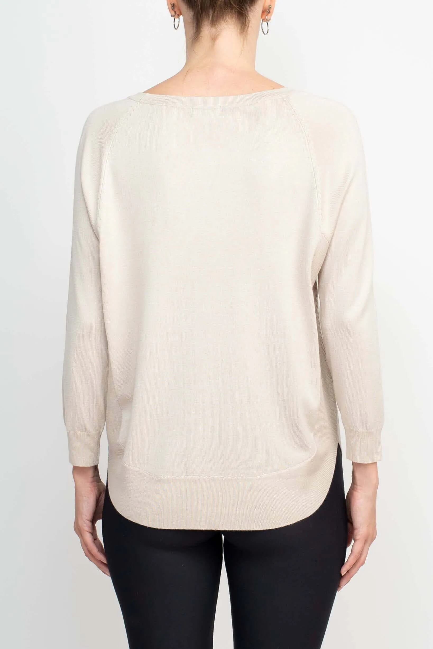 Anna Rose Scoop Neck Long Sleeve Solid Knit Top